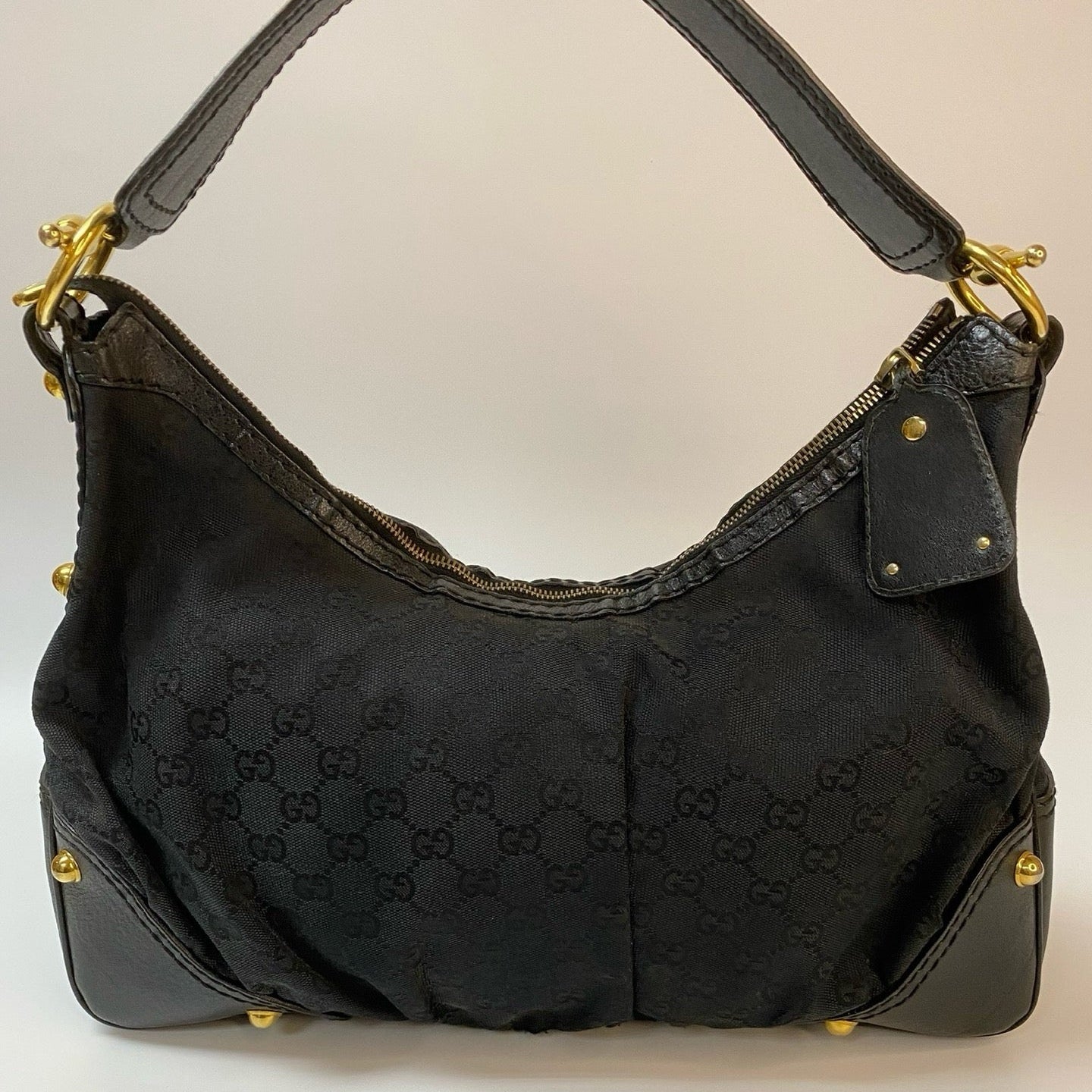 J2859 Gucci Shoulder Bag Hobo Black Monogram Canvas Shoulder Bag | Pre-Owned Black Canvas Monogram