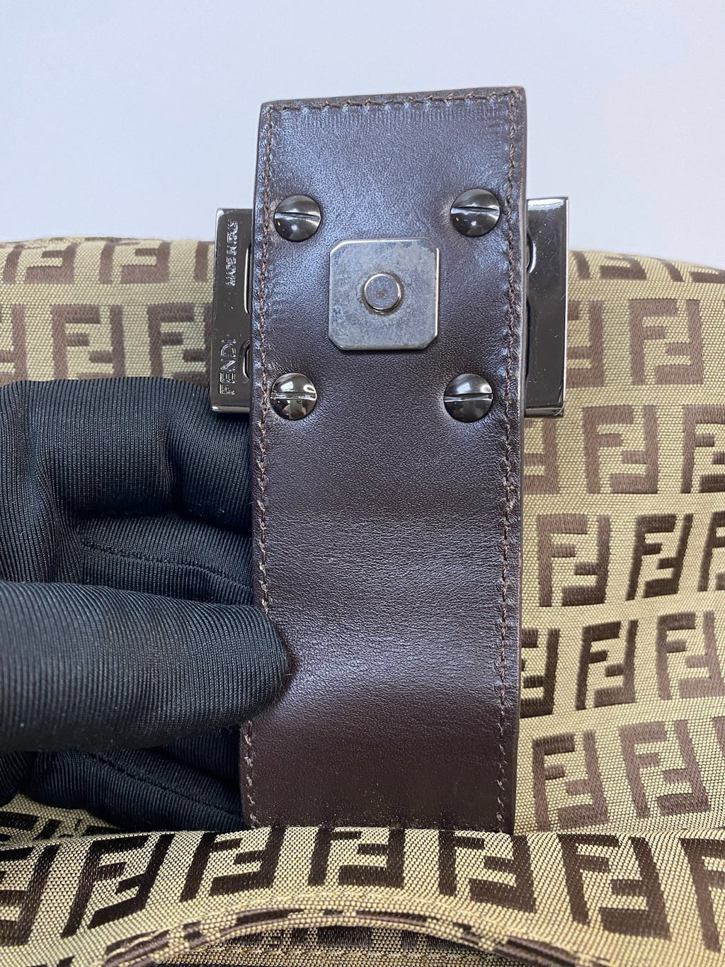 J2950 Fendi Shoulder Bag Zucchino Cnavas Crossisant Hobo baguette | Pre-Owned Brown Canvas/Zucchino FF