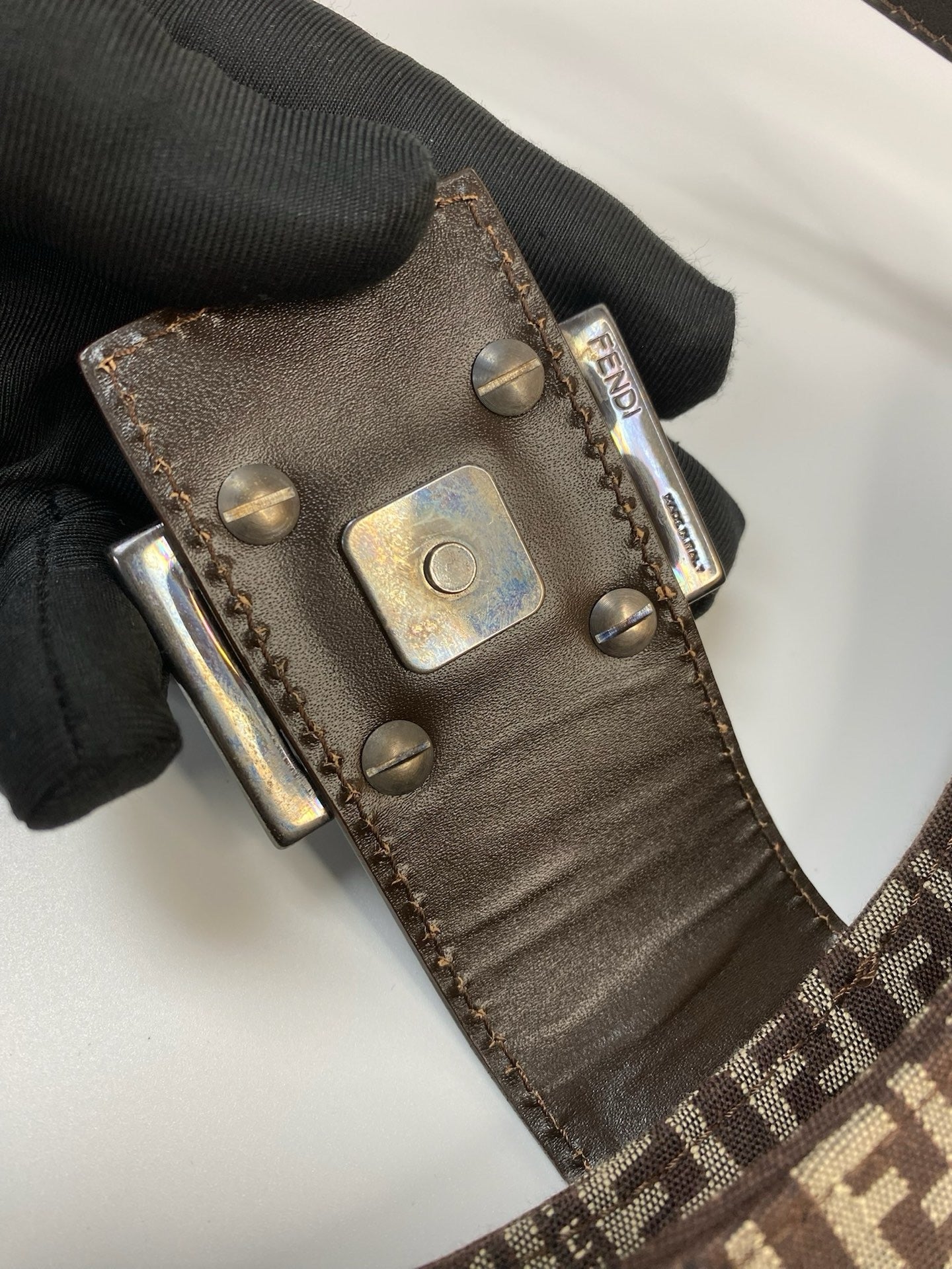 J2962 Fendi Shoulder Bag Zuccino Canvas Crossisant Hobo Baguette | Pre-Owned Brown Zuccino Canvas