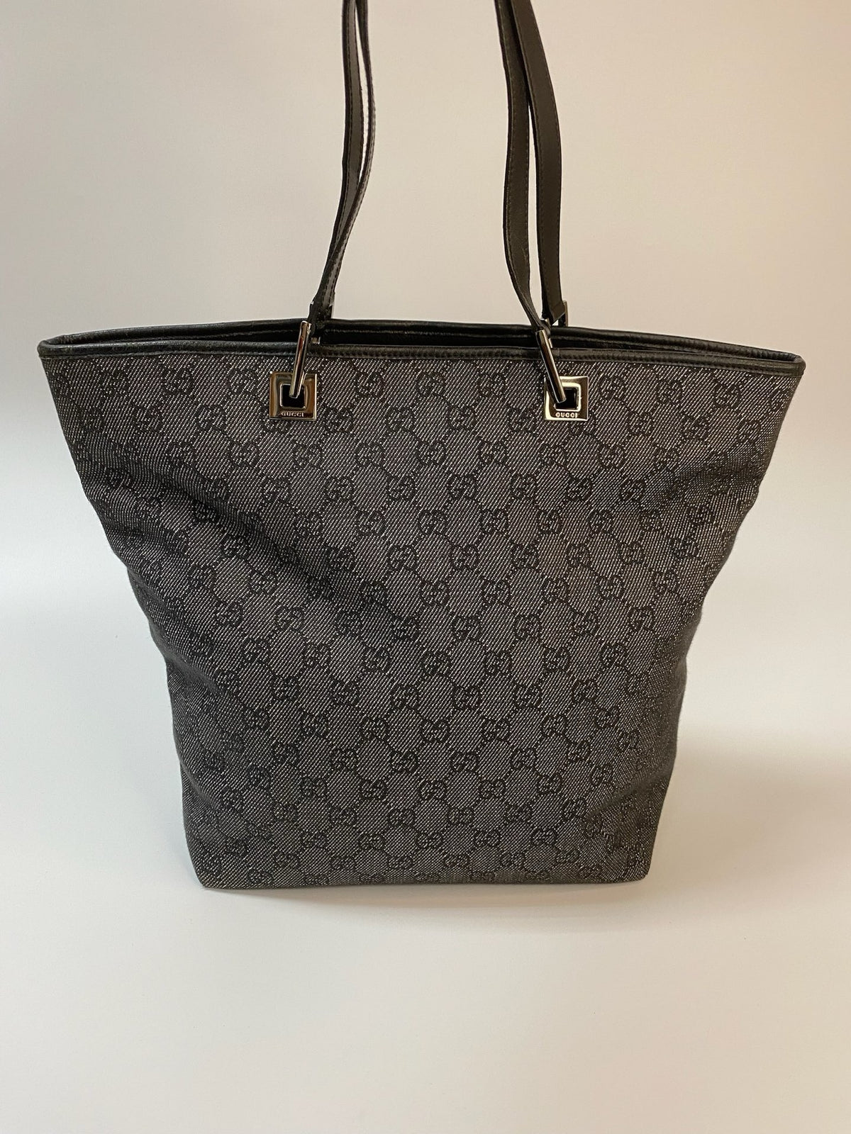J2864 Gucci Tote Bag GG Canvas denim Monogram Bag | Pre-Owned Blue Denim, Canvas GG Monogram