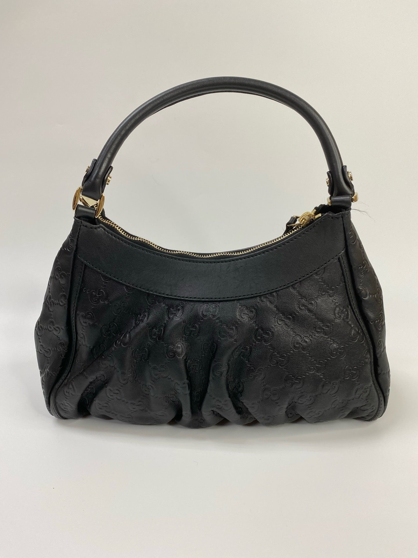 J1115 Gucci Top Handle Bag Black Nylon GG Abbey D Ring handbag | Pre-Owned Like New Black Nylon GG