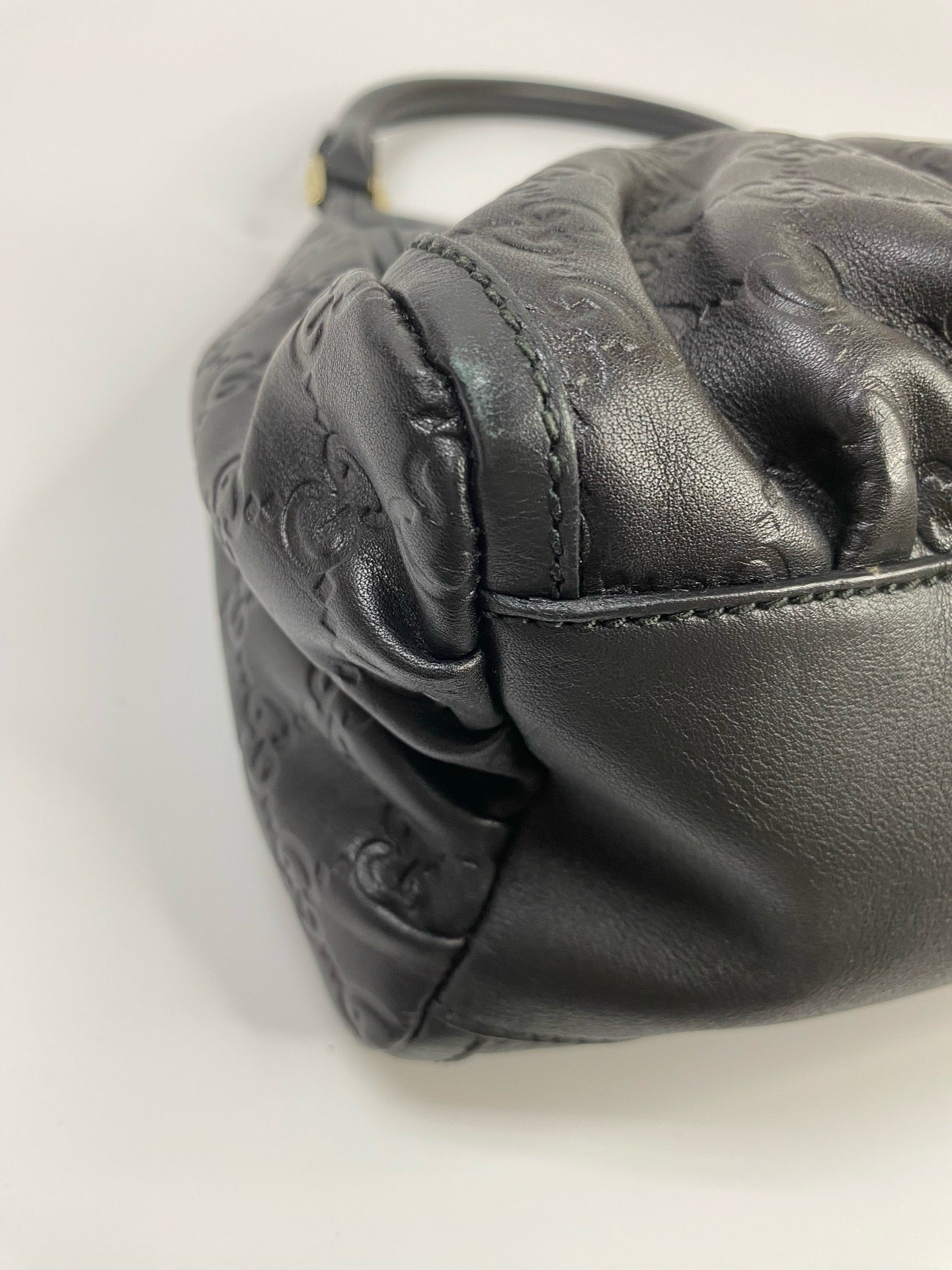 J1115 Gucci Top Handle Bag Black Nylon GG Abbey D Ring handbag | Pre-Owned Like New Black Nylon GG