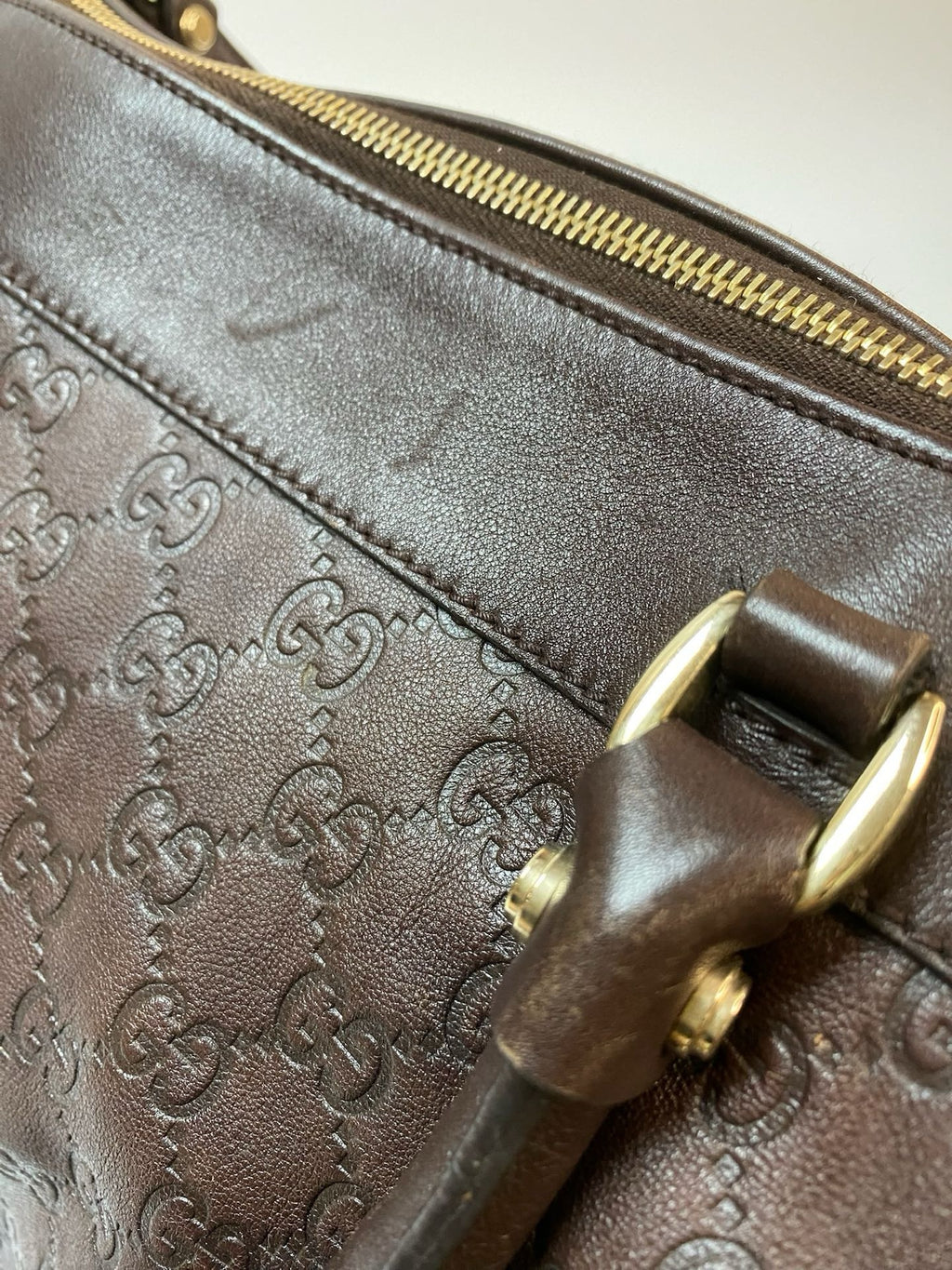 J2882 Gucci Tote Bag Brown Guccissima leather D Ring Tote | Pre-Owned Brown Leather/Guccissima