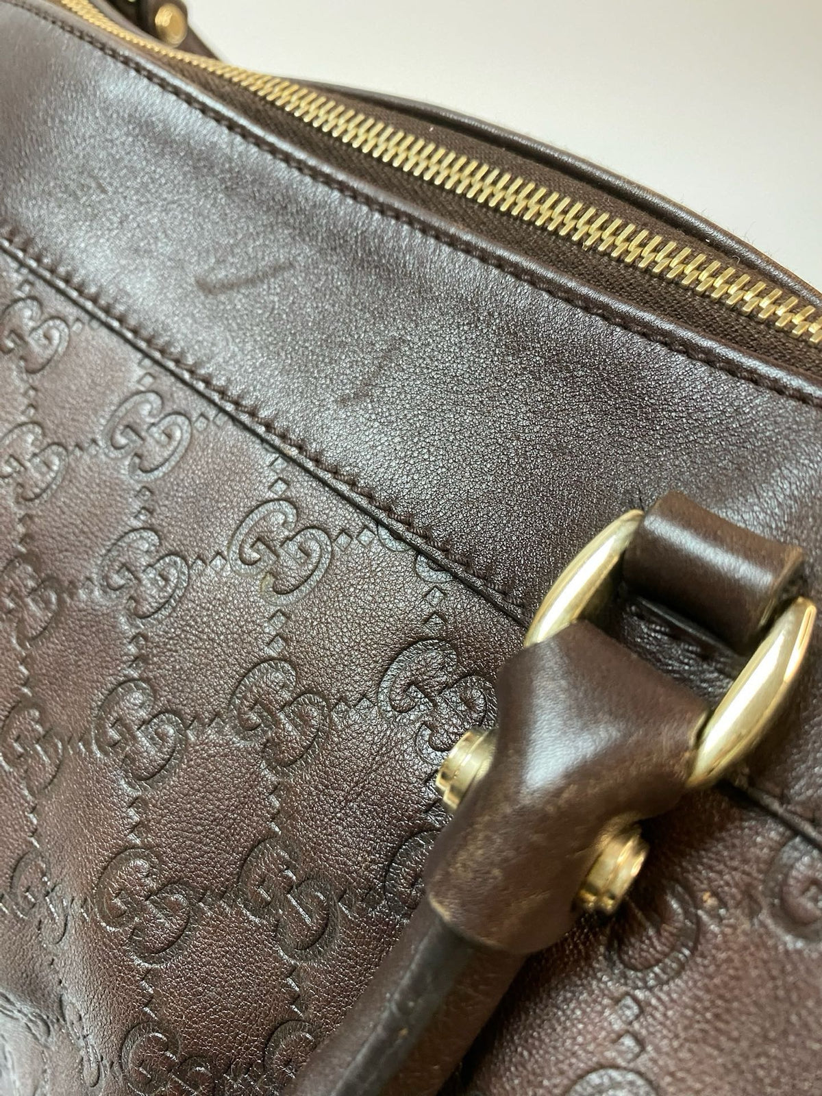 J2882 Gucci Tote Bag Brown Guccissima leather D Ring Tote | Pre-Owned Brown Leather/Guccissima