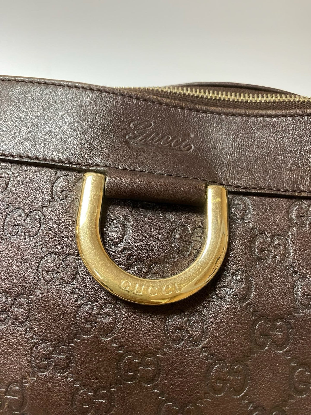 J2882 Gucci Tote Bag Brown Guccissima leather D Ring Tote | Pre-Owned Brown Leather/Guccissima