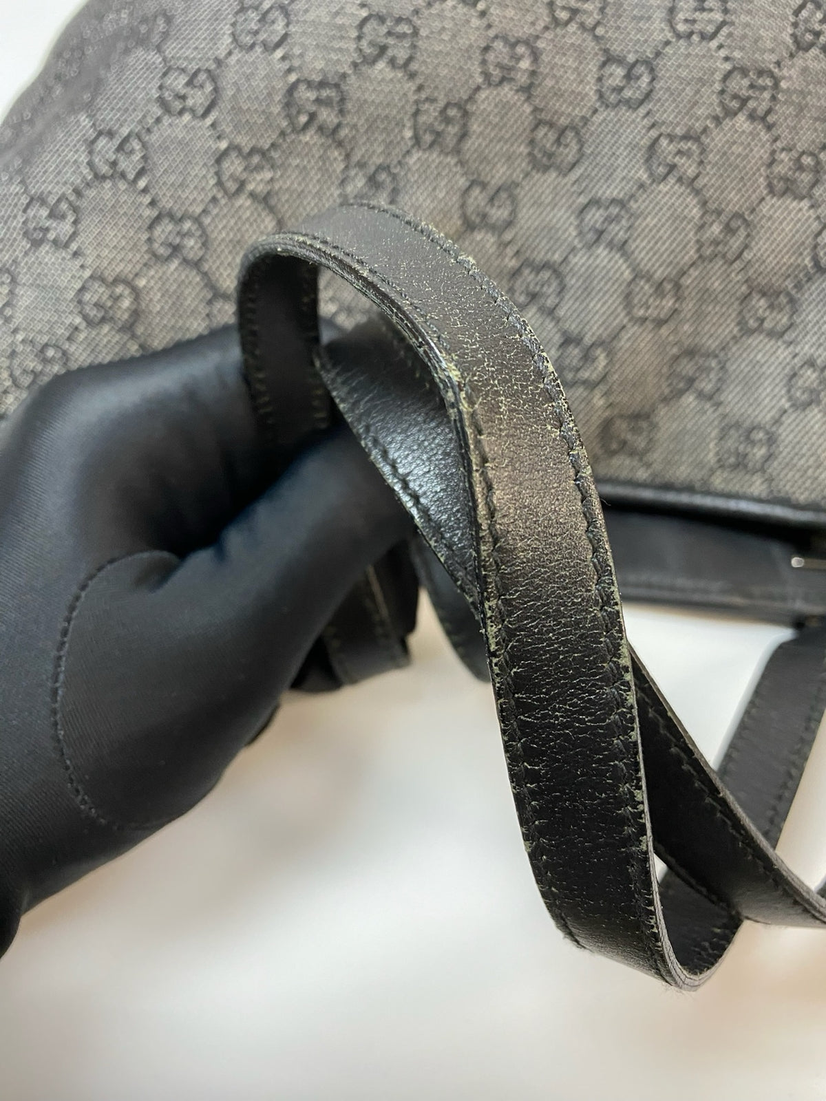 J2864 Gucci Tote Bag GG Canvas denim Monogram Bag | Pre-Owned Blue Denim, Canvas GG Monogram
