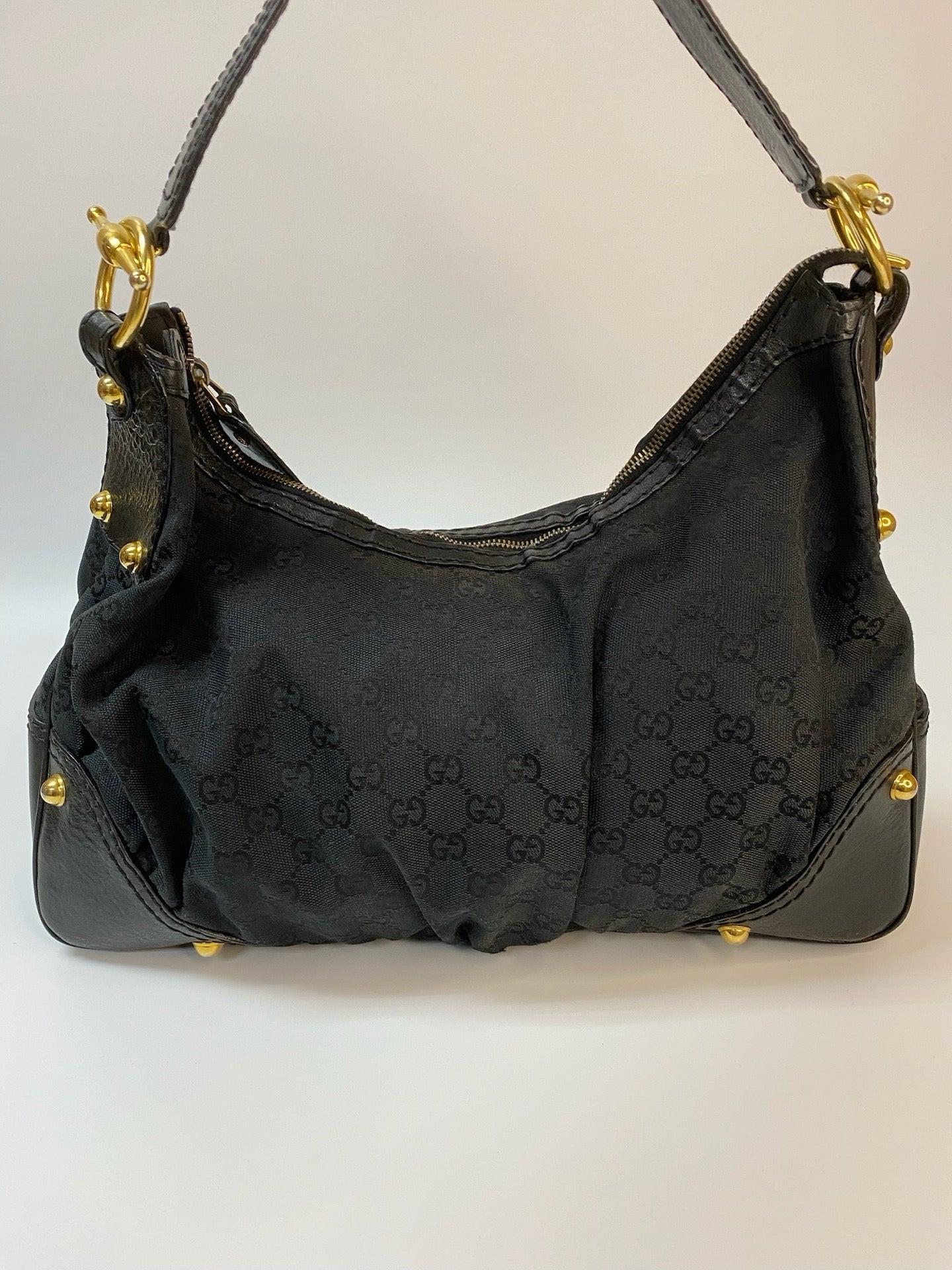 J2859 Gucci Shoulder Bag Hobo Black Monogram Canvas Shoulder Bag | Pre-Owned Black Canvas Monogram