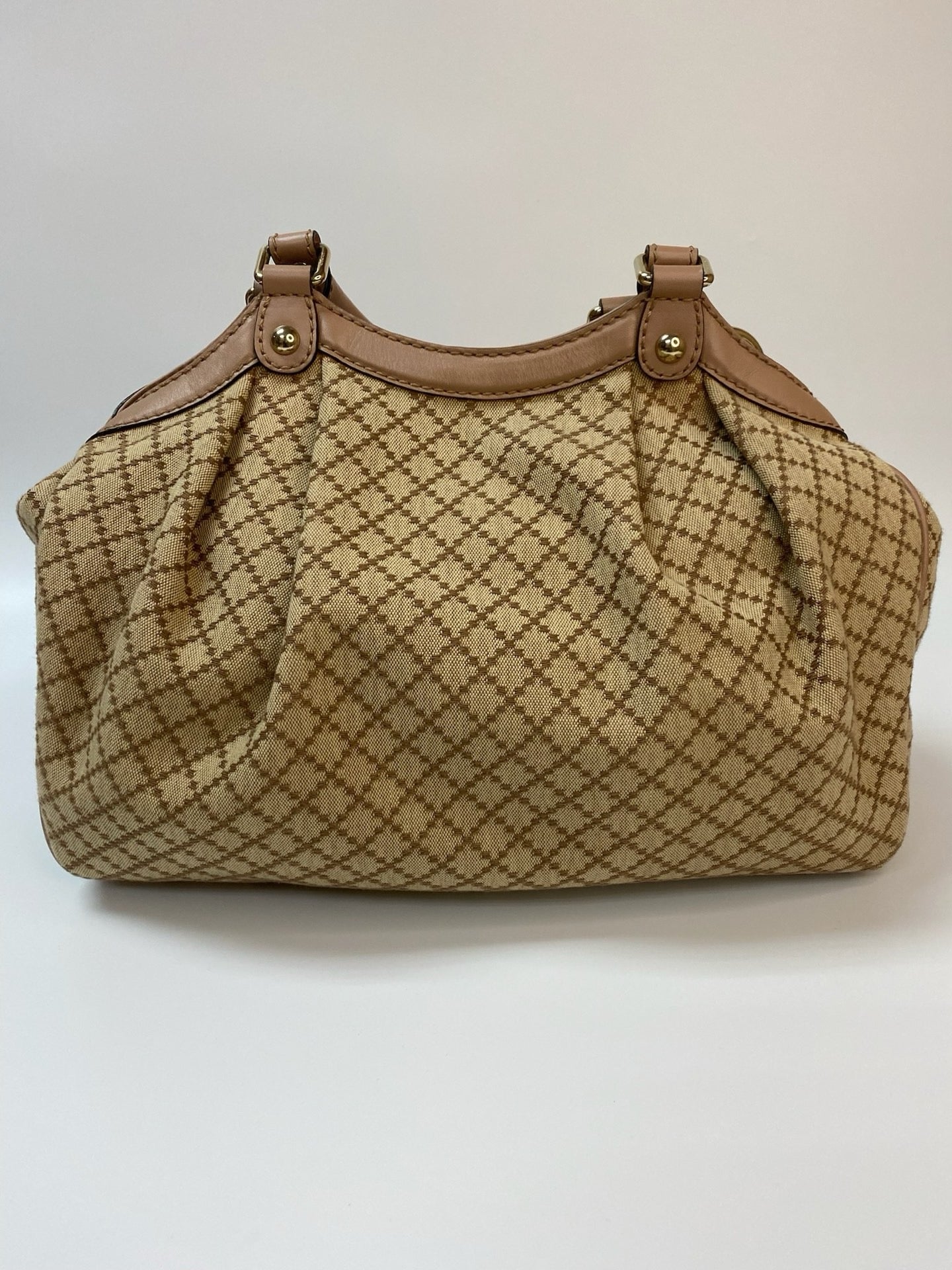 J2879 Gucci Top Handle Bag Diamante Canvas Sukeyy Tote | Pre-Owned Brown Canvas/Diamante