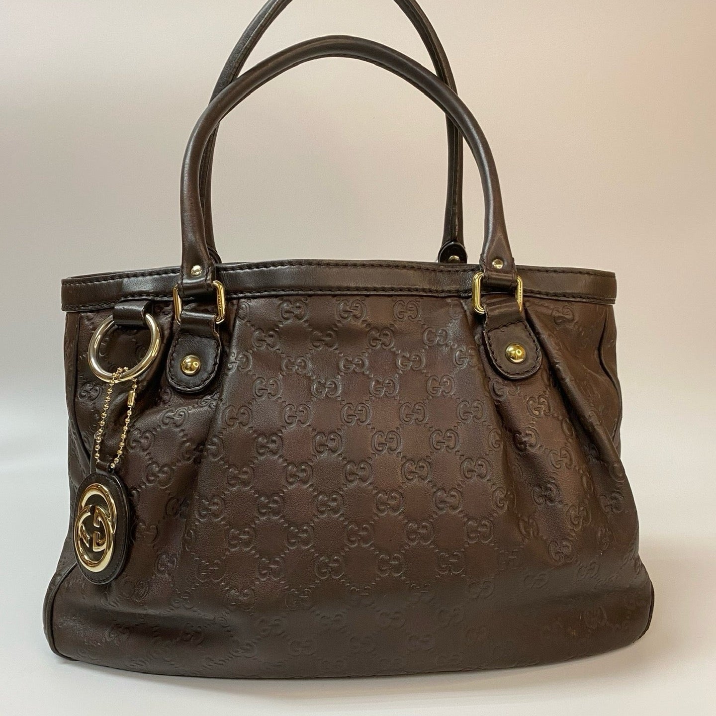 J2857 Gucci Tote Bag Dark Brown Guccisima Leather Sukey Tote | Pre-Owned Dark Brown Leather Guccissima