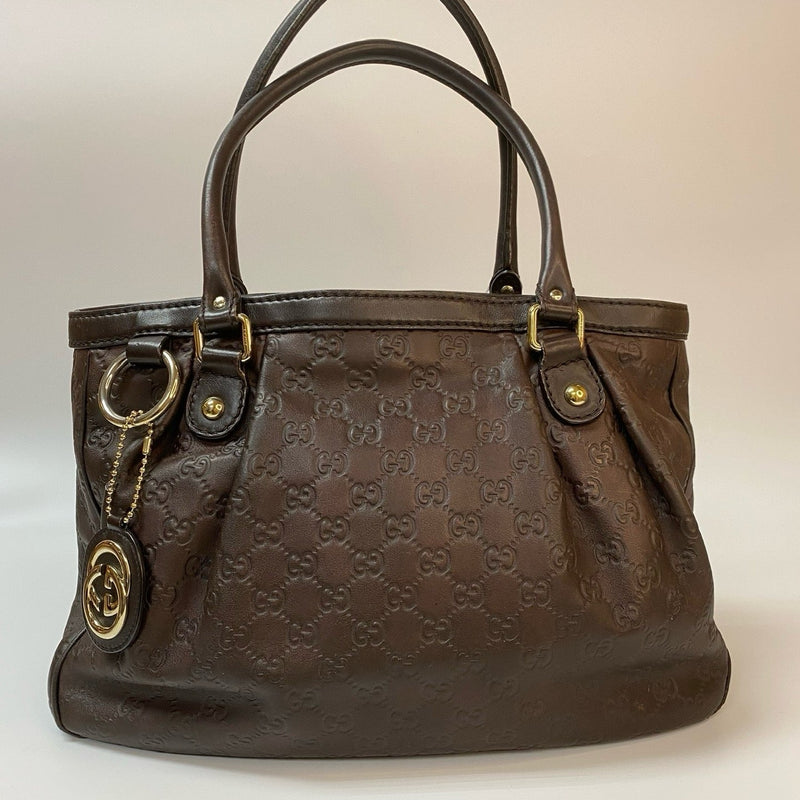 J2857 Gucci Tote Bag Dark Brown Guccisima Leather Sukey Tote | Pre-Owned Dark Brown Leather Guccissima