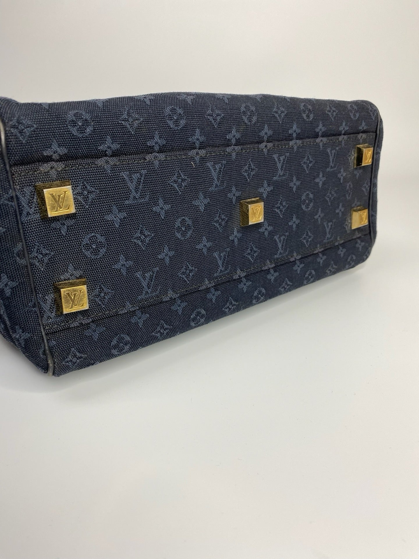 J2964 Louis Vuitton Top Handle Bag Navy Monogram Mini Lin Josephine Boston Speedy Bag | Pre-Owned Navy Monogram, Mini Lin Canvas