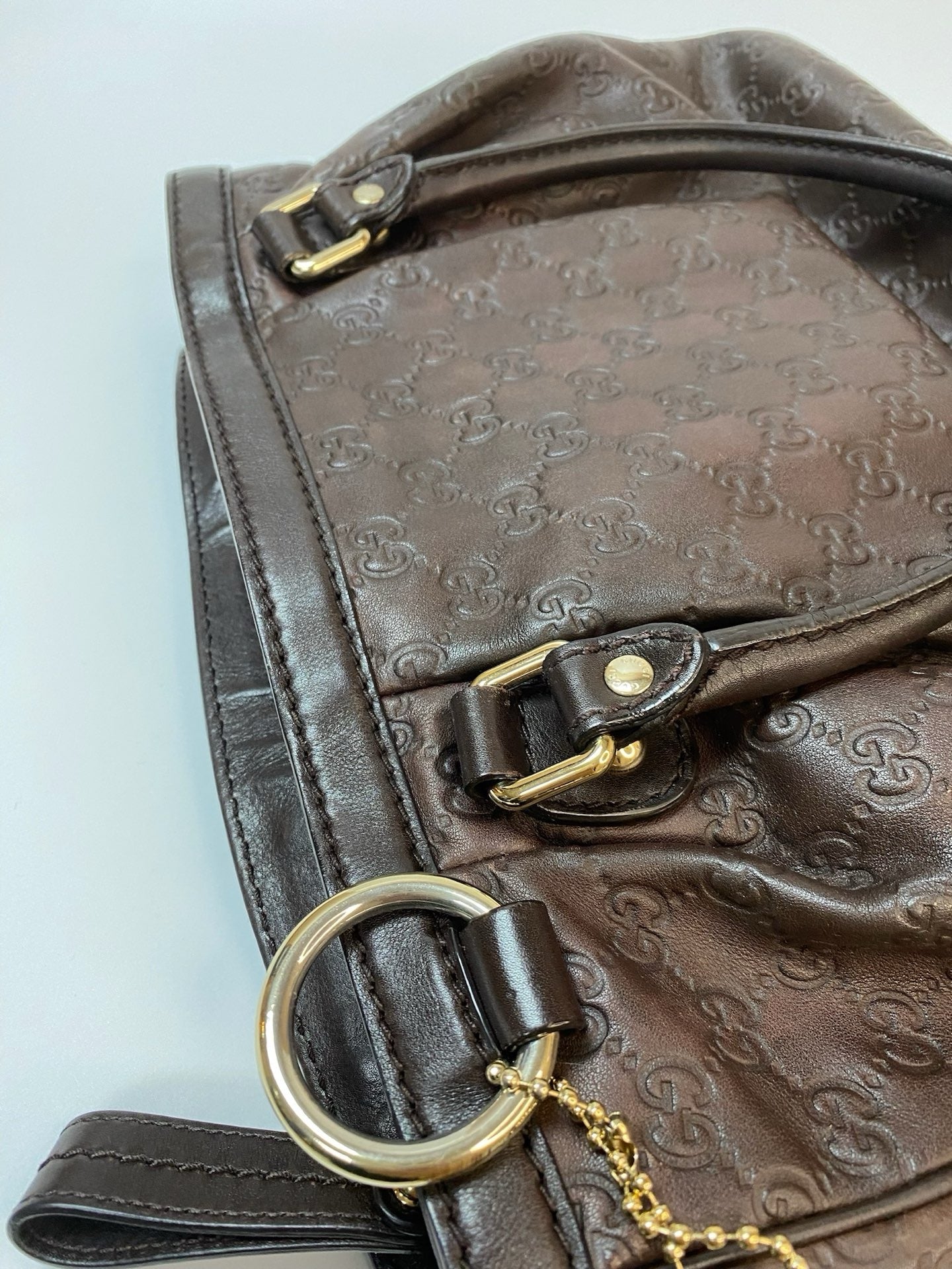 J2857 Gucci Tote Bag Dark Brown Guccisima Leather Sukey Tote | Pre-Owned Dark Brown Leather Guccissima