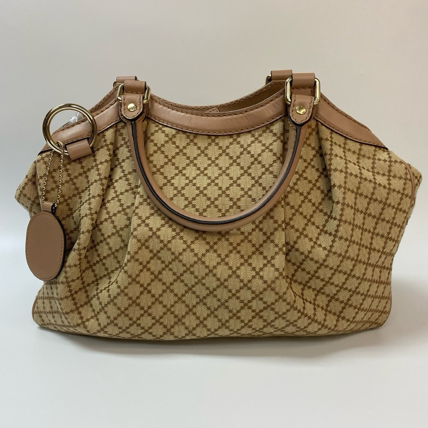 J2879 Gucci Top Handle Bag Diamante Canvas Sukeyy Tote | Pre-Owned Brown Canvas/Diamante