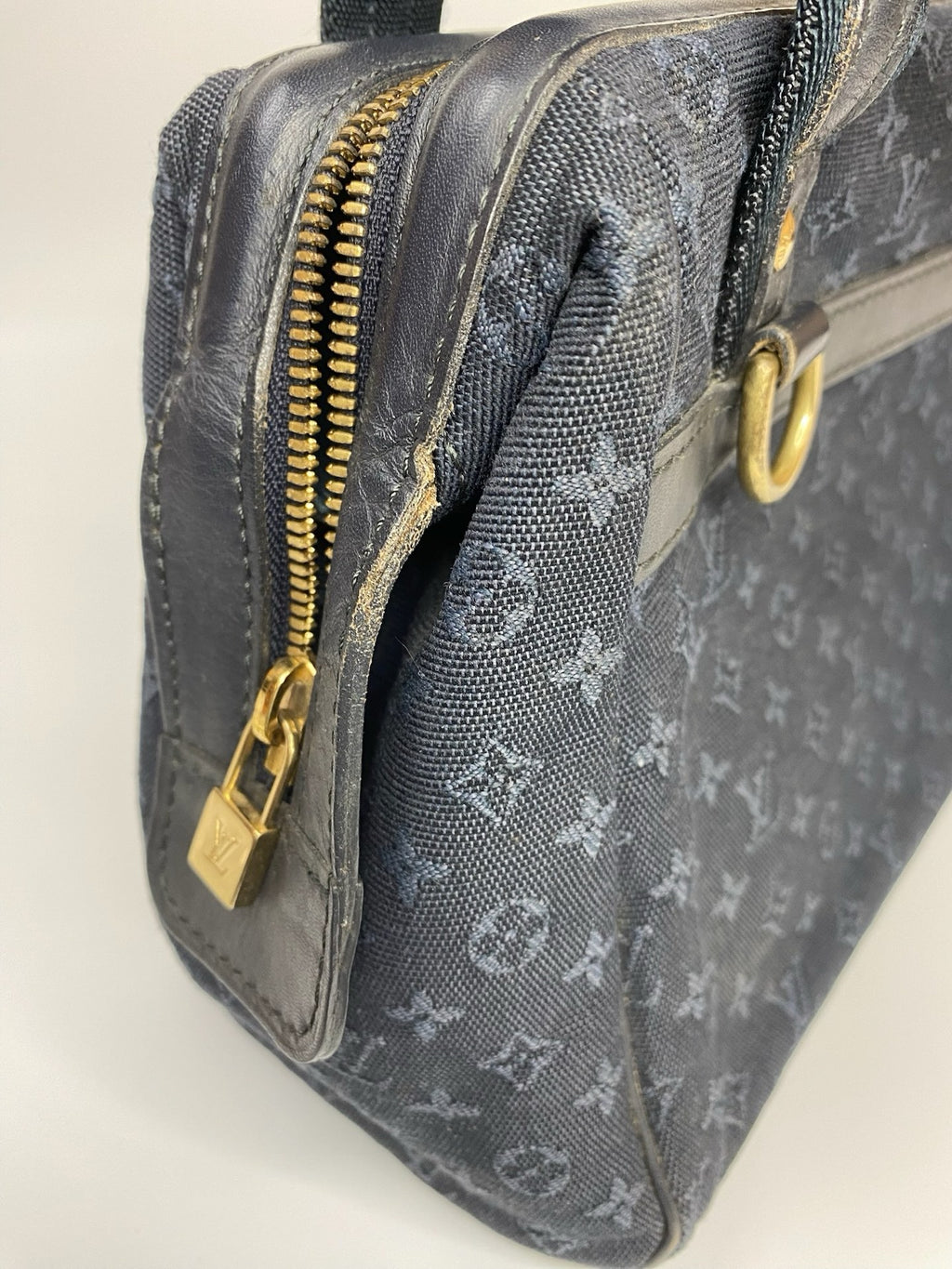 J2964 Louis Vuitton Top Handle Bag Navy Monogram Mini Lin Josephine Boston Speedy Bag | Pre-Owned Navy Monogram, Mini Lin Canvas