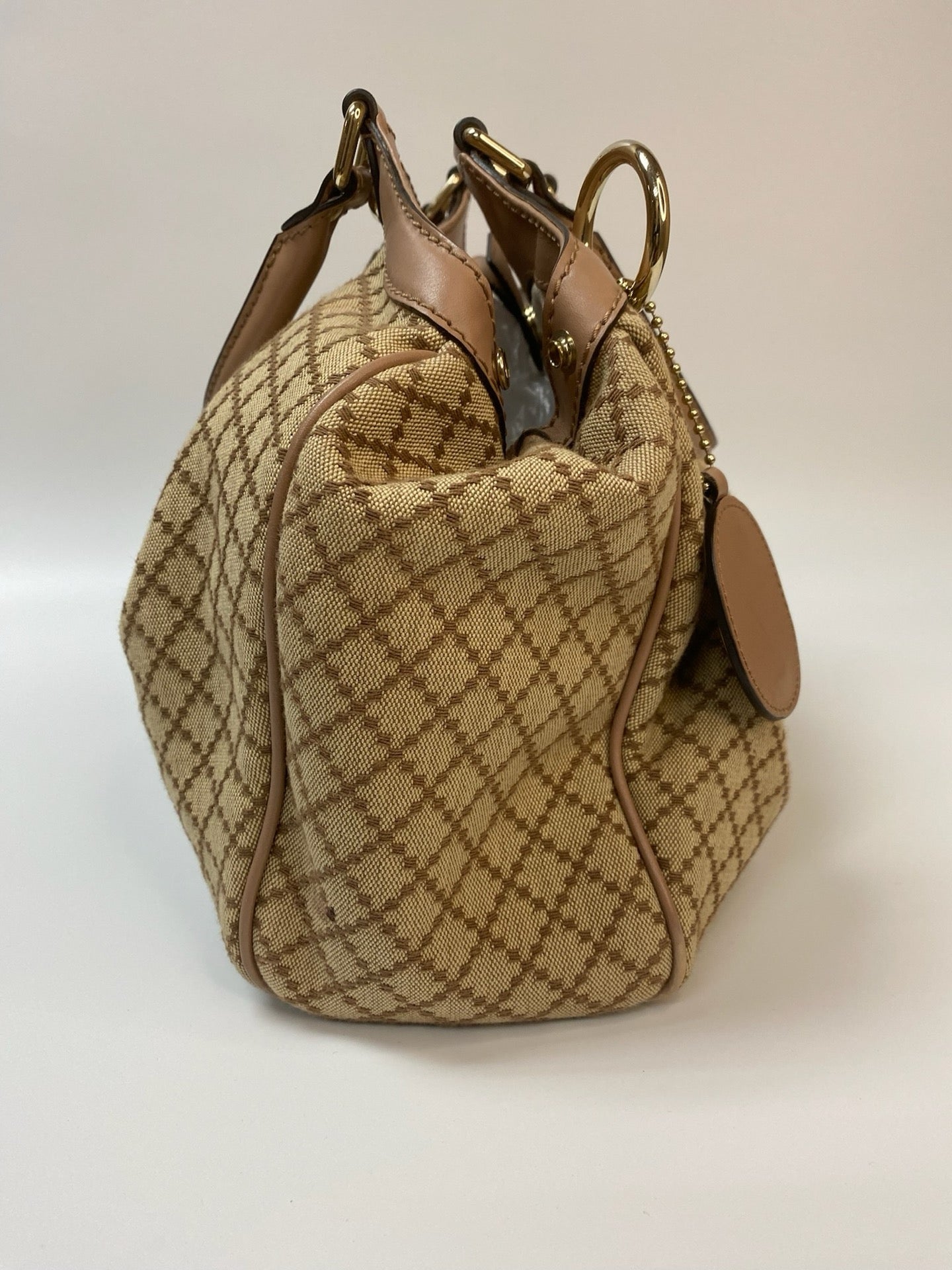 J2879 Gucci Top Handle Bag Diamante Canvas Sukeyy Tote | Pre-Owned Brown Canvas/Diamante
