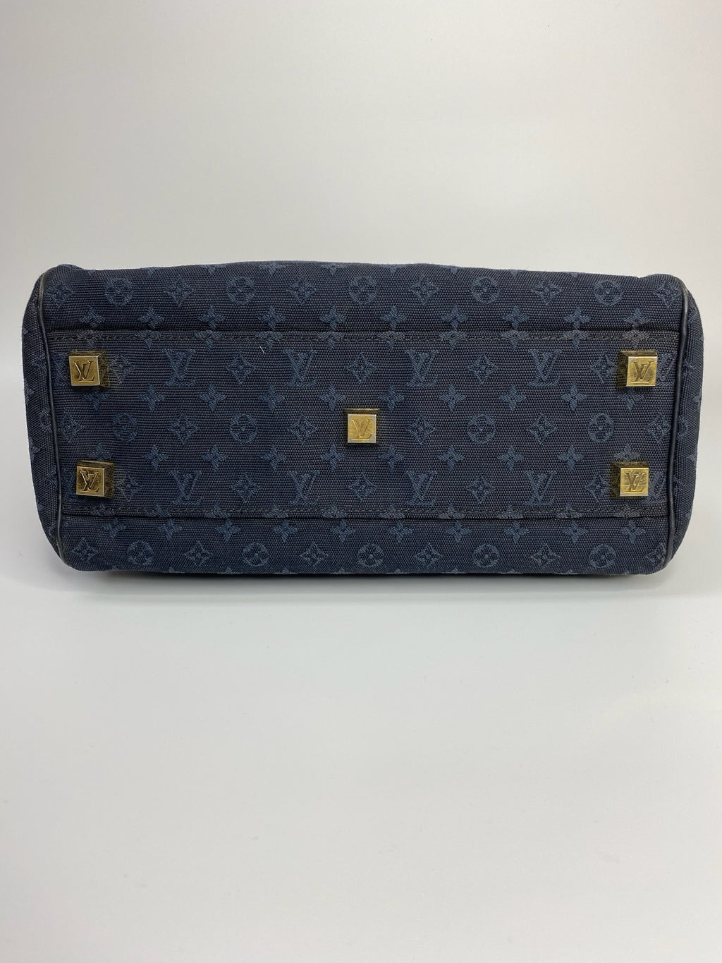 J2964 Louis Vuitton Top Handle Bag Navy Monogram Mini Lin Josephine Boston Speedy Bag | Pre-Owned Navy Monogram, Mini Lin Canvas
