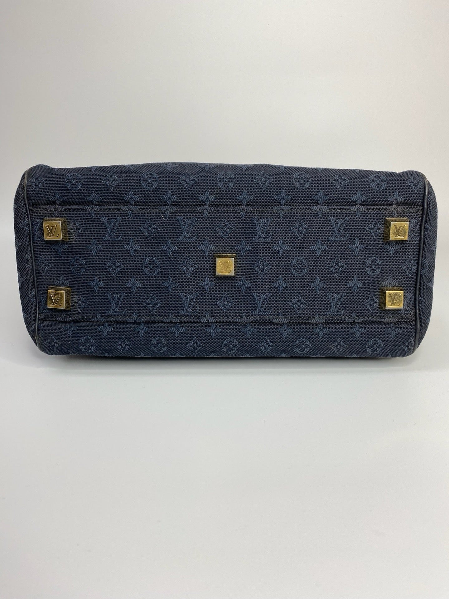 J2964 Louis Vuitton Top Handle Bag Navy Monogram Mini Lin Josephine Boston Speedy Bag | Pre-Owned Navy Monogram, Mini Lin Canvas