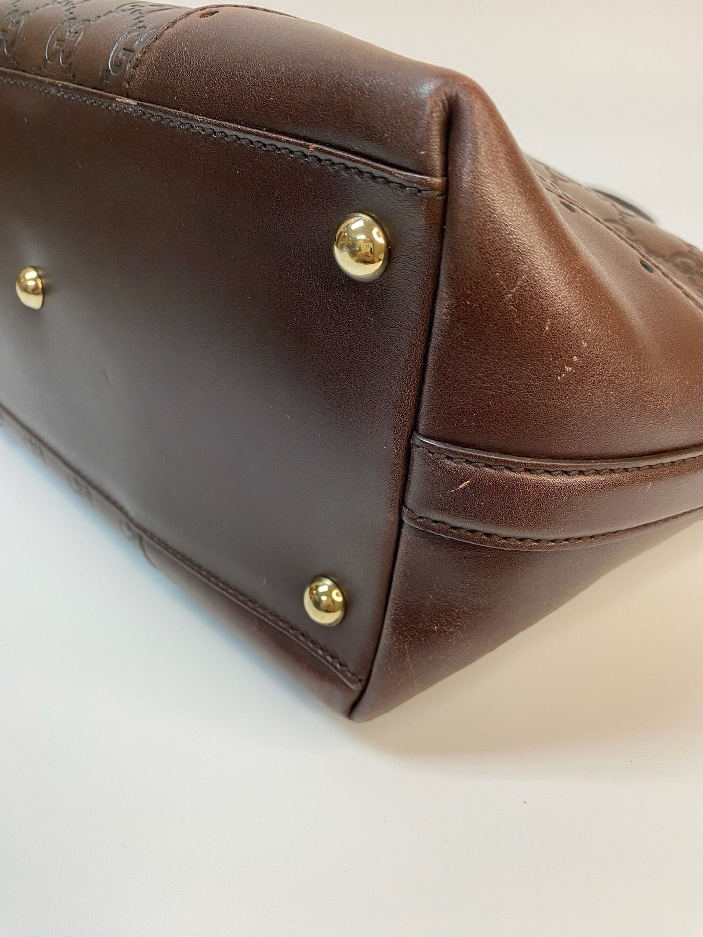 J2989 Gucci Tote Bag Guccissima Large Punch Tote Chocolate Brown | Pre-Owned Like New Chocolate Brown Canvas Guccissima