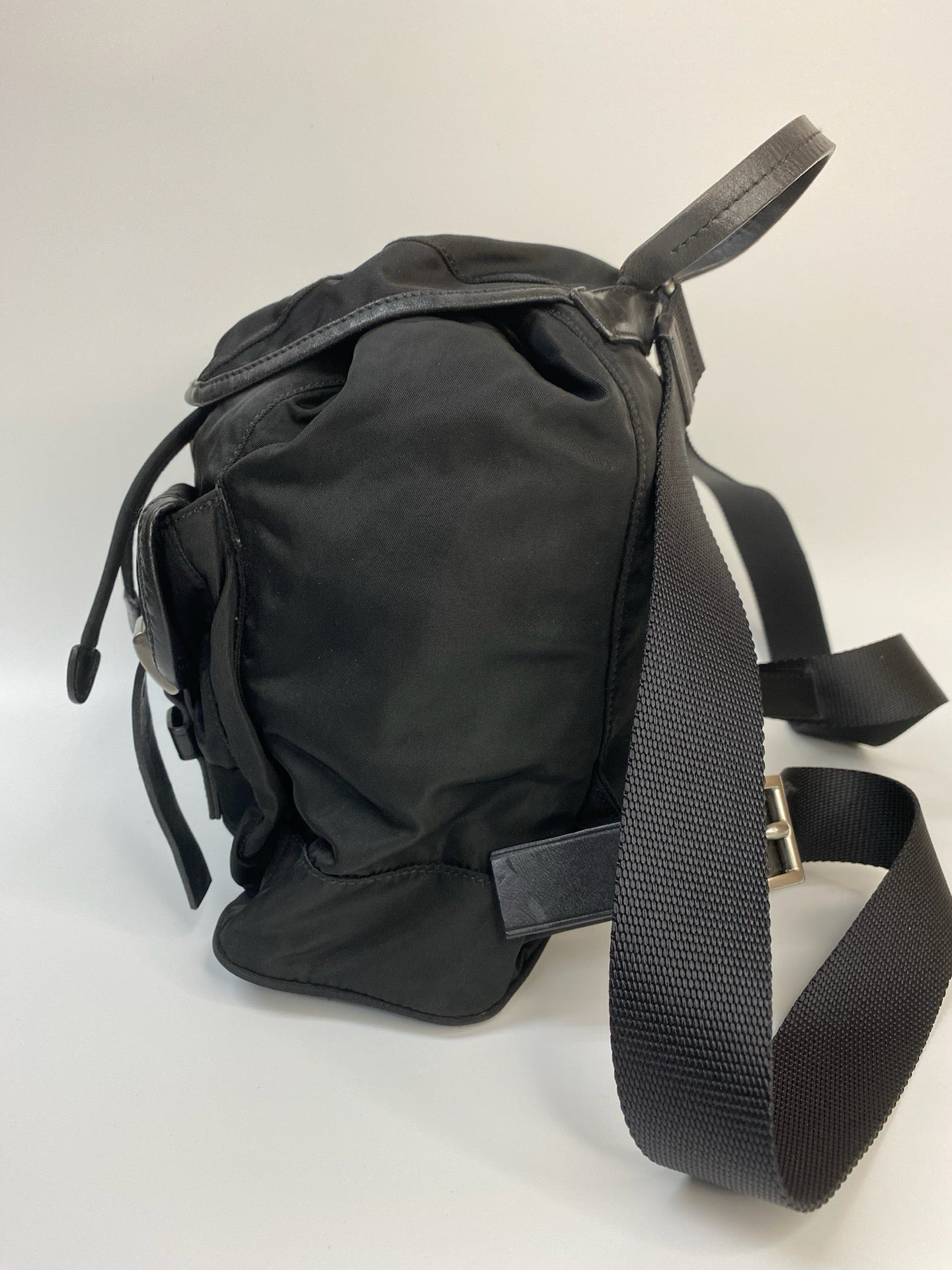 J2969 Prada Backpack Black Nylon Backpack | Pre-Owned Black Plain Nylon