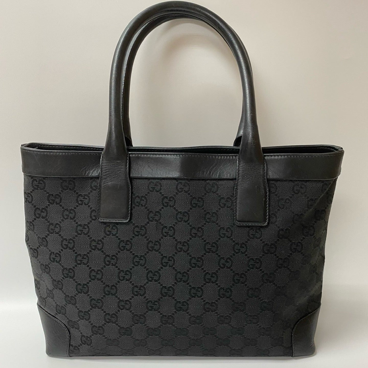 J2961 Gucci Tote Bag Black GG Canvas Leather Tote bag | Pre-Owned Black GG monogram Canvas, Leather