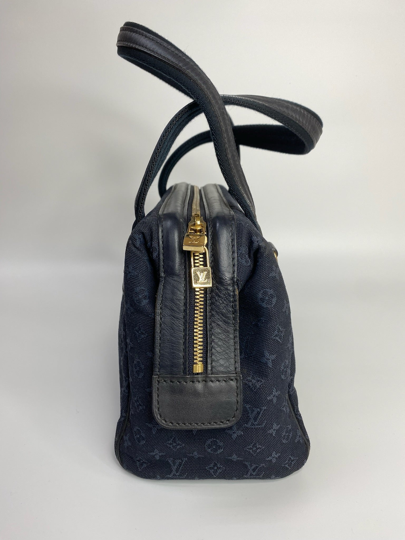 J2964 Louis Vuitton Top Handle Bag Navy Monogram Mini Lin Josephine Boston Speedy Bag | Pre-Owned Navy Monogram, Mini Lin Canvas