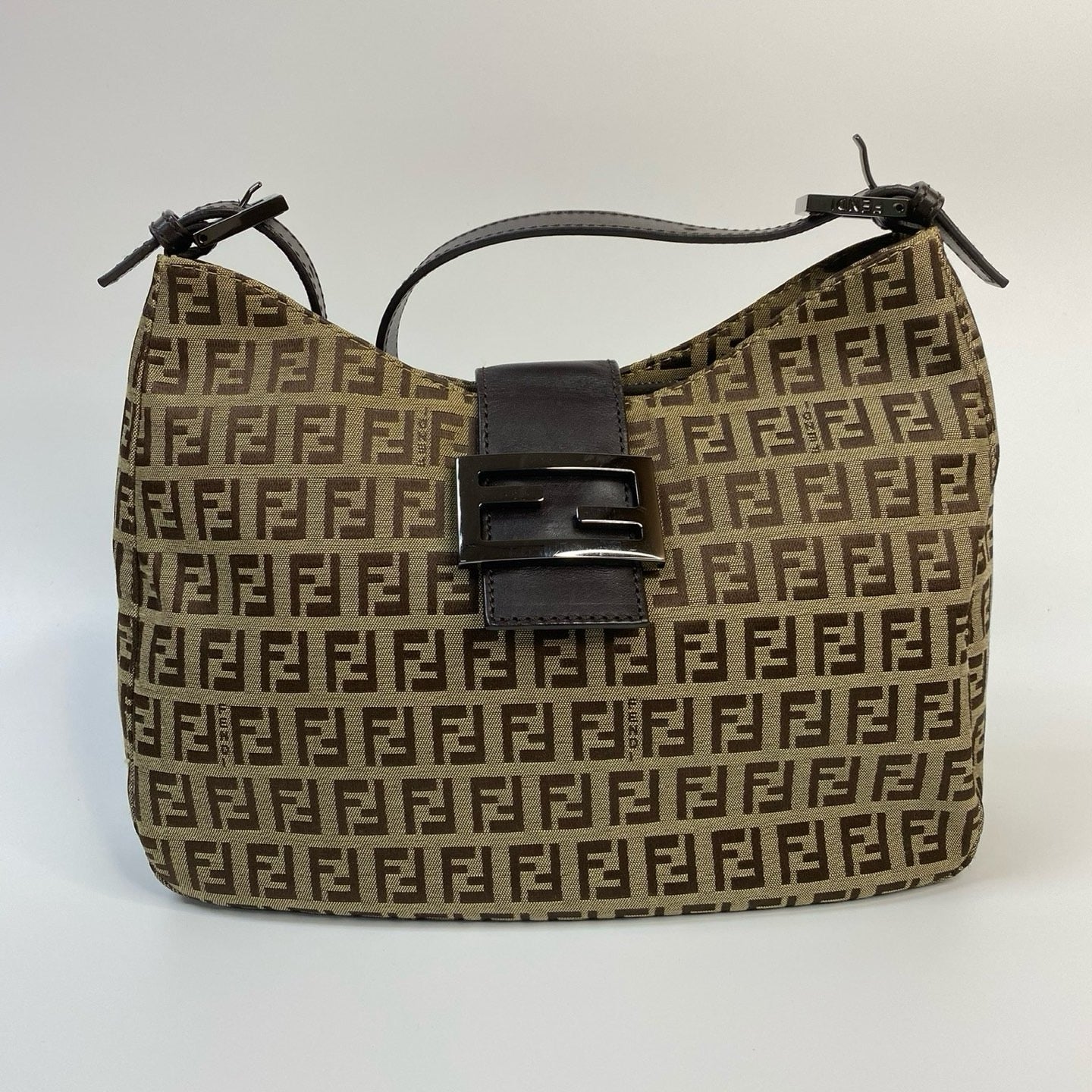 J2950 Fendi Shoulder Bag Zucchino Cnavas Crossisant Hobo baguette | Pre-Owned Brown Canvas/Zucchino FF