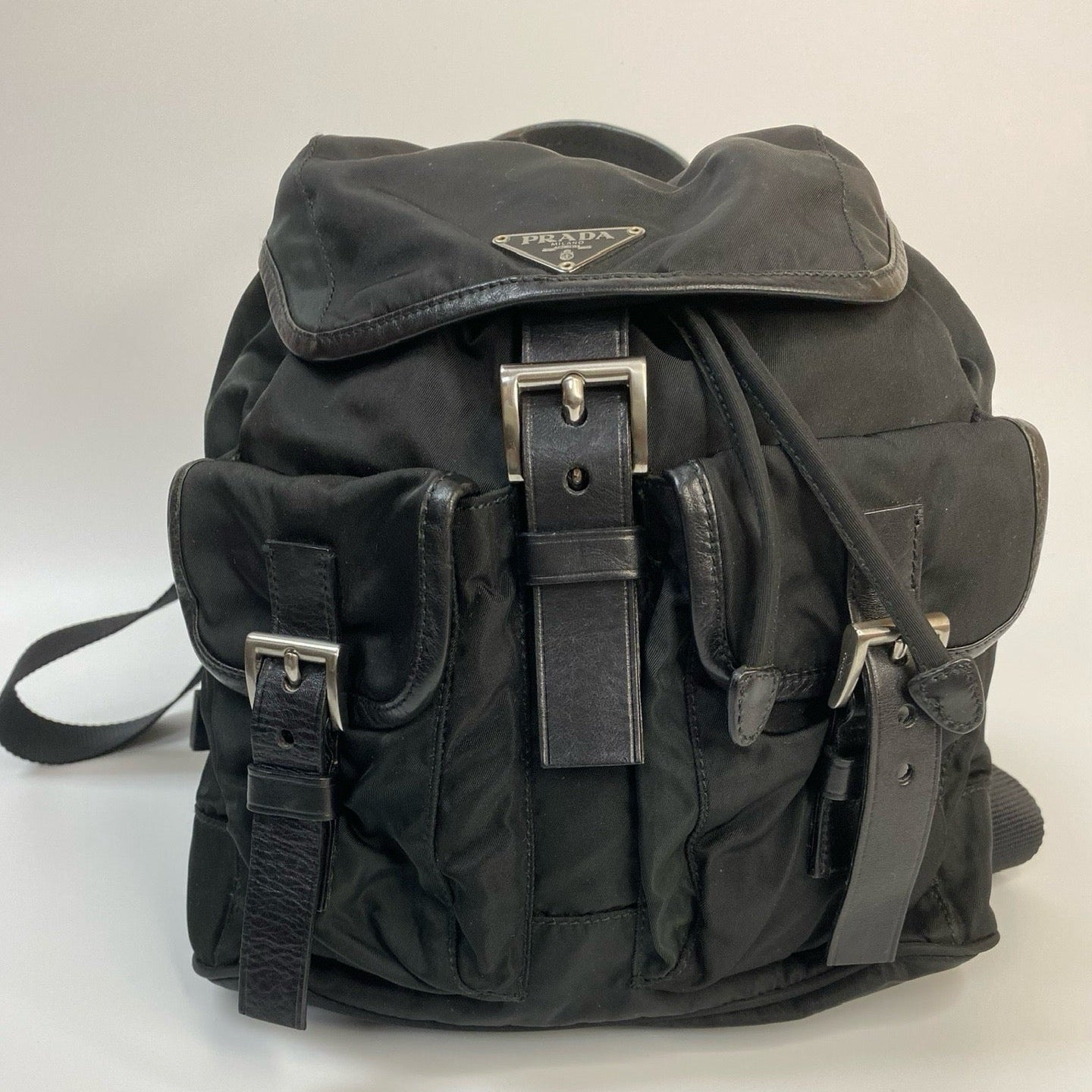 J2969 Prada Backpack Black Nylon Backpack | Pre-Owned Black Plain Nylon
