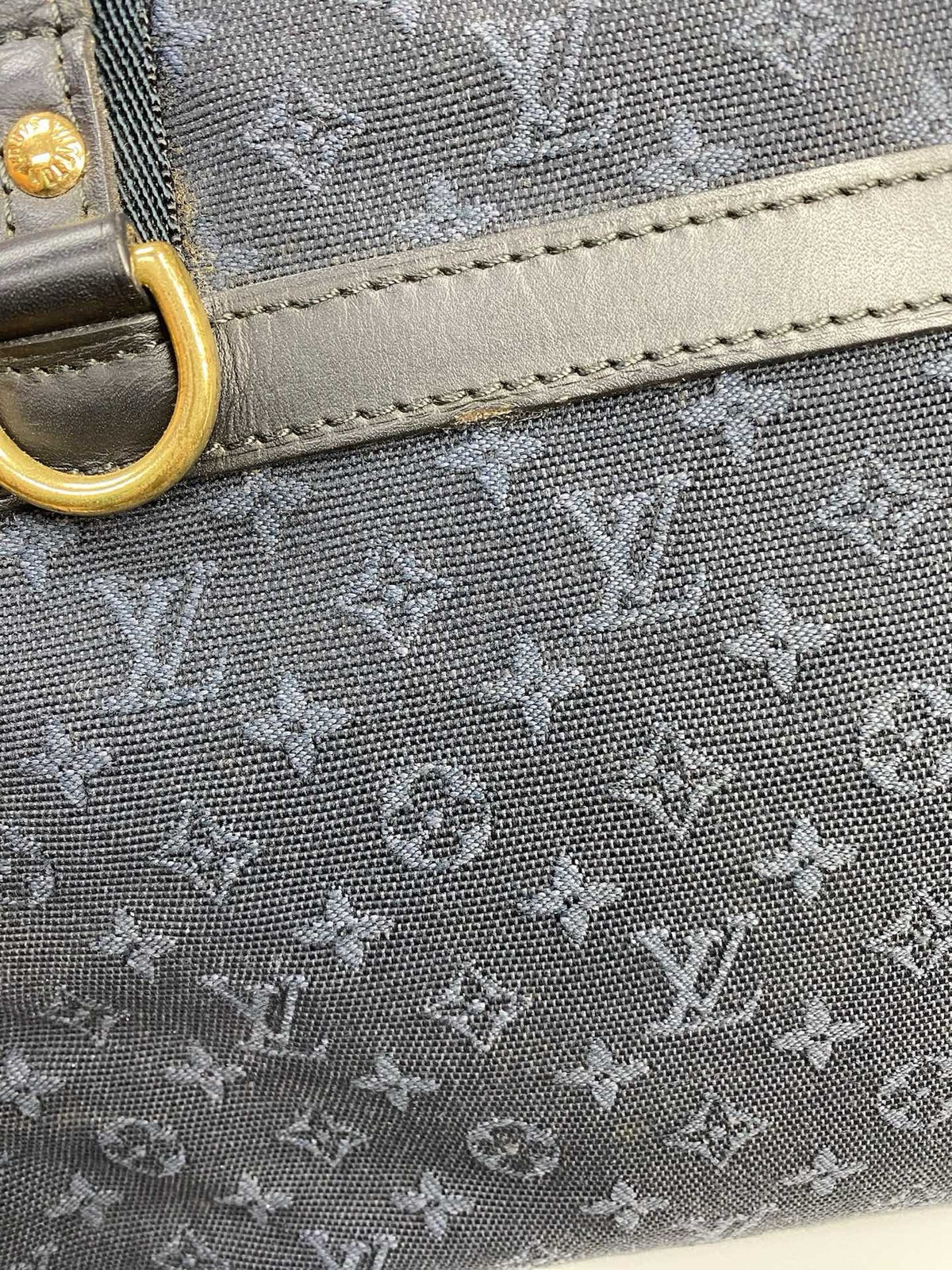 J2964 Louis Vuitton Top Handle Bag Navy Monogram Mini Lin Josephine Boston Speedy Bag | Pre-Owned Navy Monogram, Mini Lin Canvas