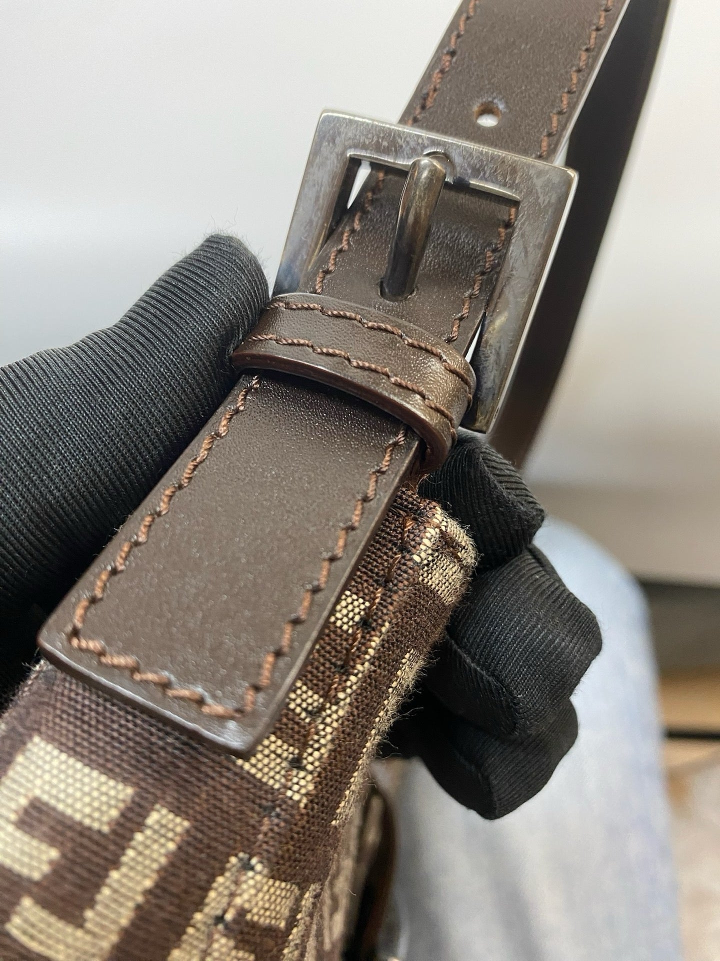 J2962 Fendi Shoulder Bag Zuccino Canvas Crossisant Hobo Baguette | Pre-Owned Brown Zuccino Canvas