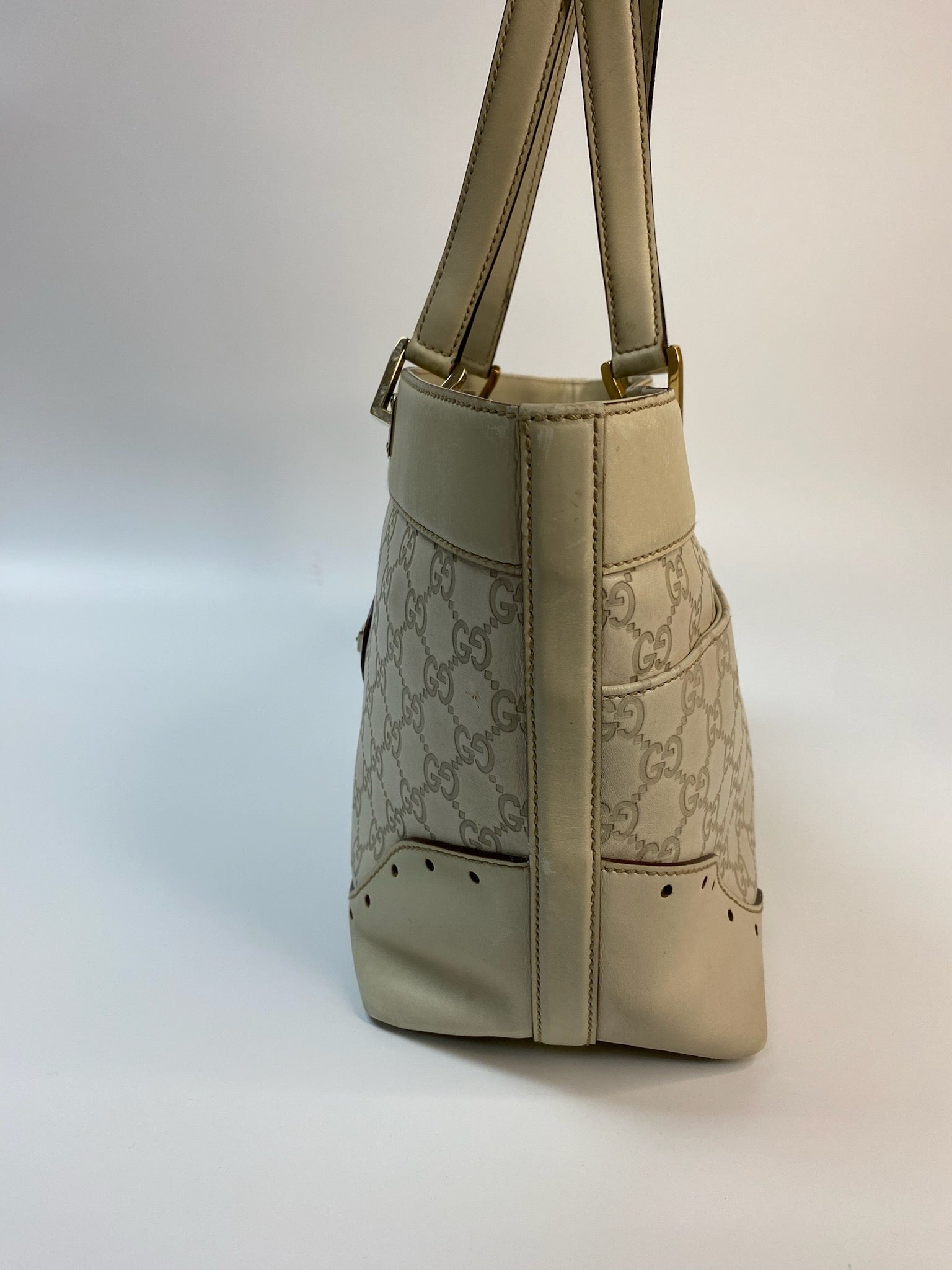 J2858 Gucci Tote Bag Guccisima White Tote Bag | Pre-Owned White Leather Guccissima