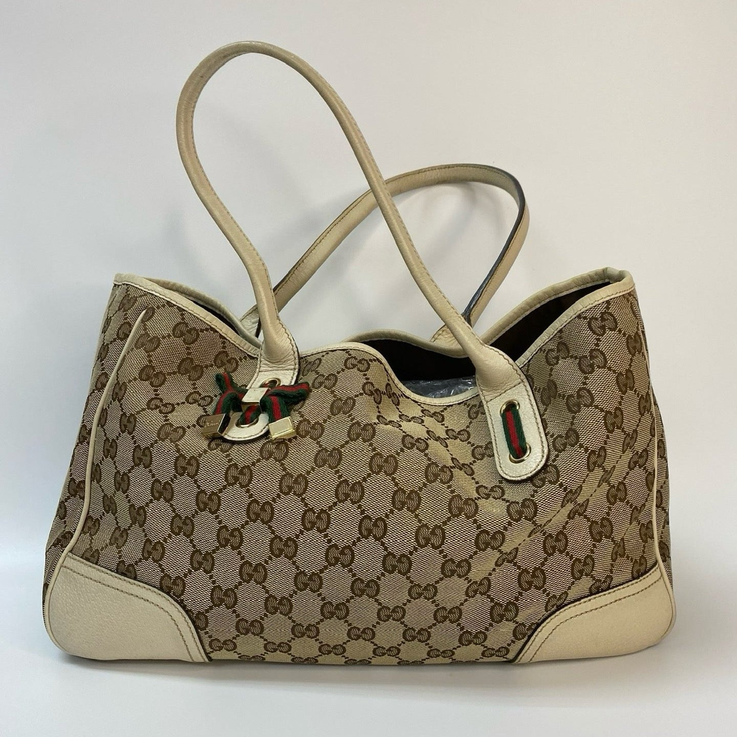 J2867 Gucci Tote Bag GG Canvas Princy Tote Bag with Ribbon | Pre-Owned Canvas GG Monogram