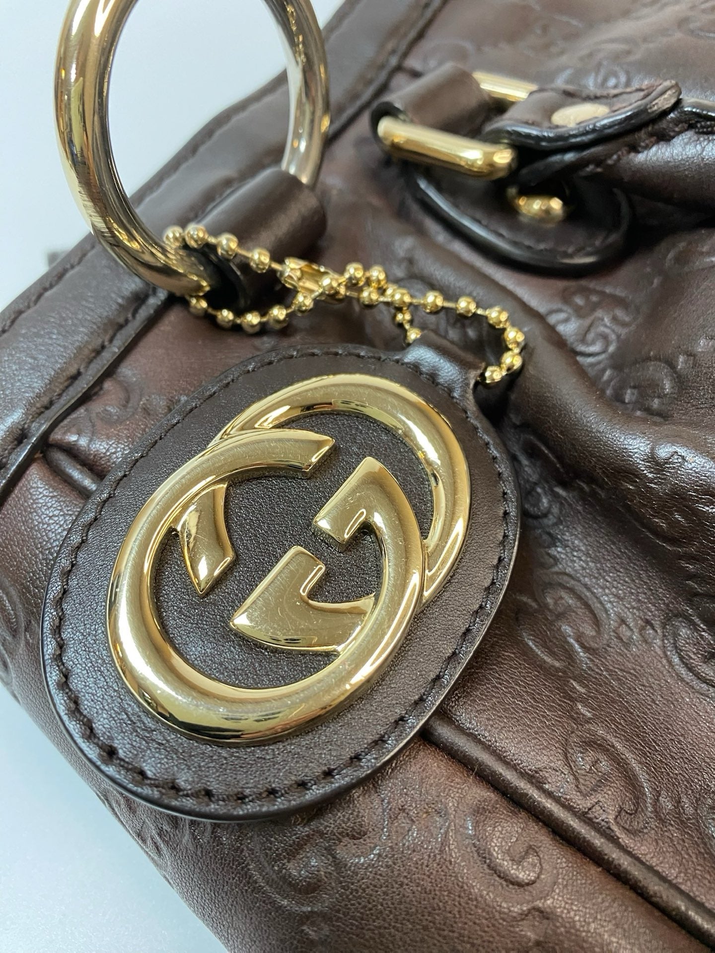 J2857 Gucci Tote Bag Dark Brown Guccisima Leather Sukey Tote | Pre-Owned Dark Brown Leather Guccissima