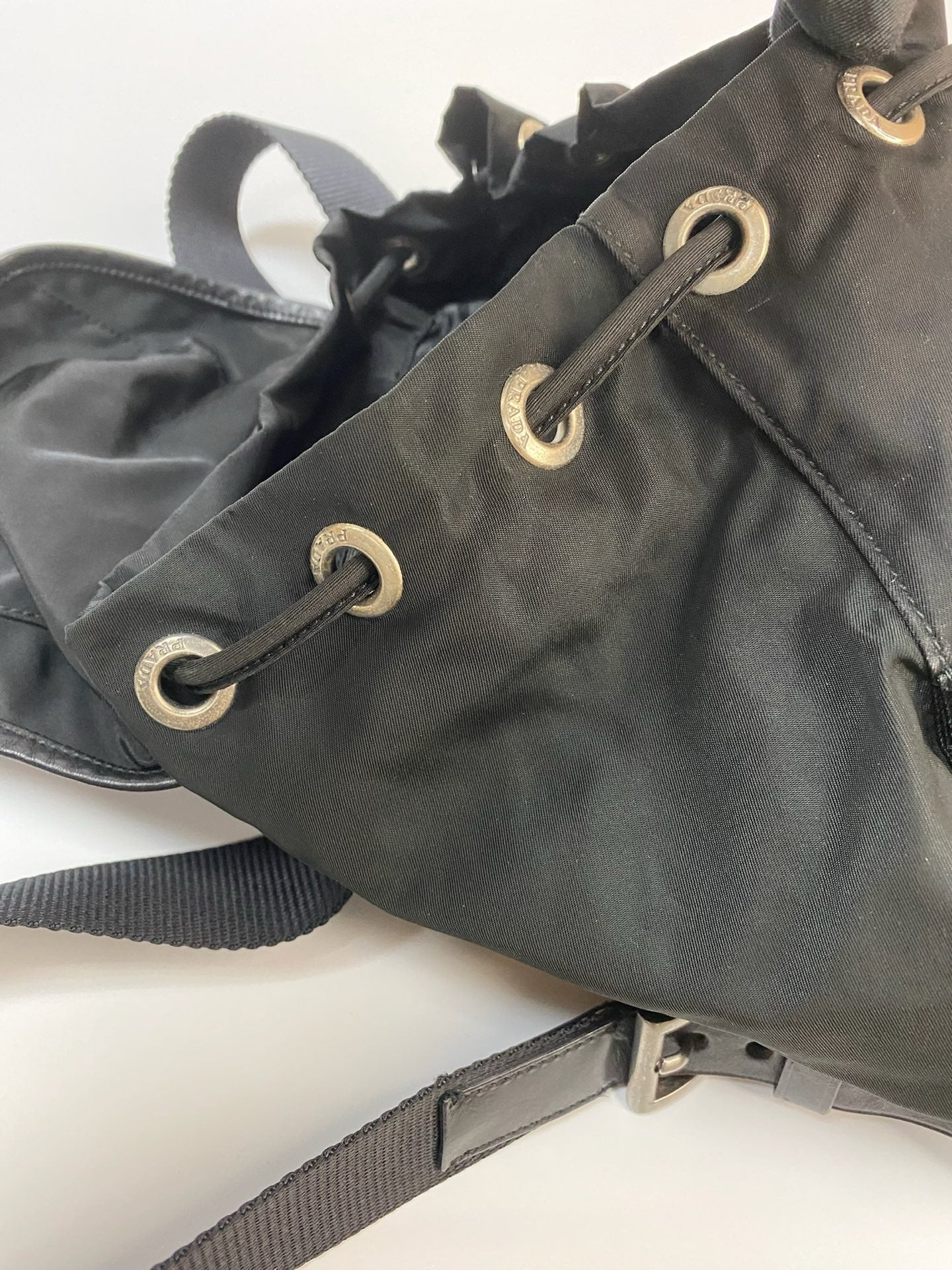 J2969 Prada Backpack Black Nylon Backpack | Pre-Owned Black Plain Nylon