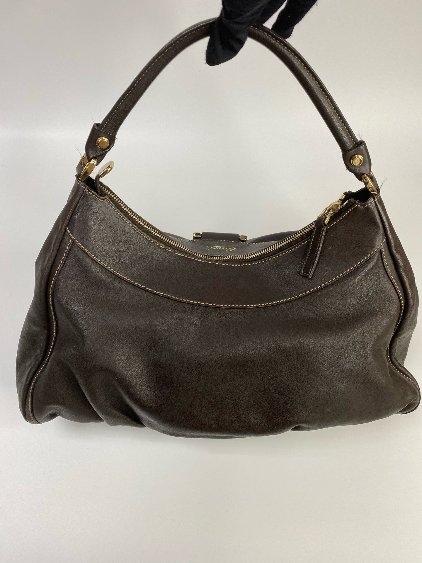 J2878 Gucci Shoulder Bag Abbey Leather dark Brown Shoulder Bag | Pre-Owned Dark Brown Leather