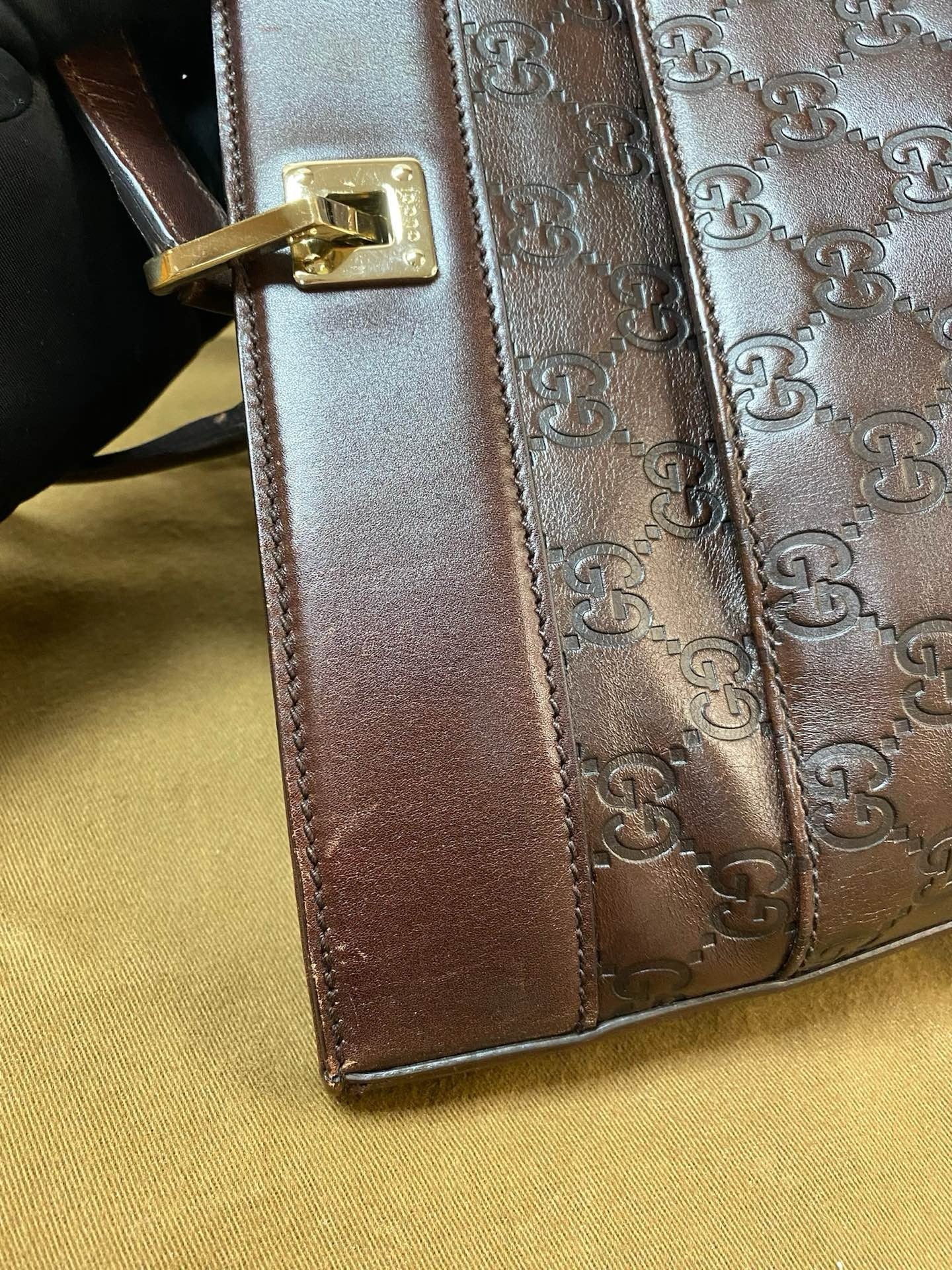 J2989 Gucci Tote Bag Guccissima Large Punch Tote Chocolate Brown | Pre-Owned Like New Chocolate Brown Canvas Guccissima