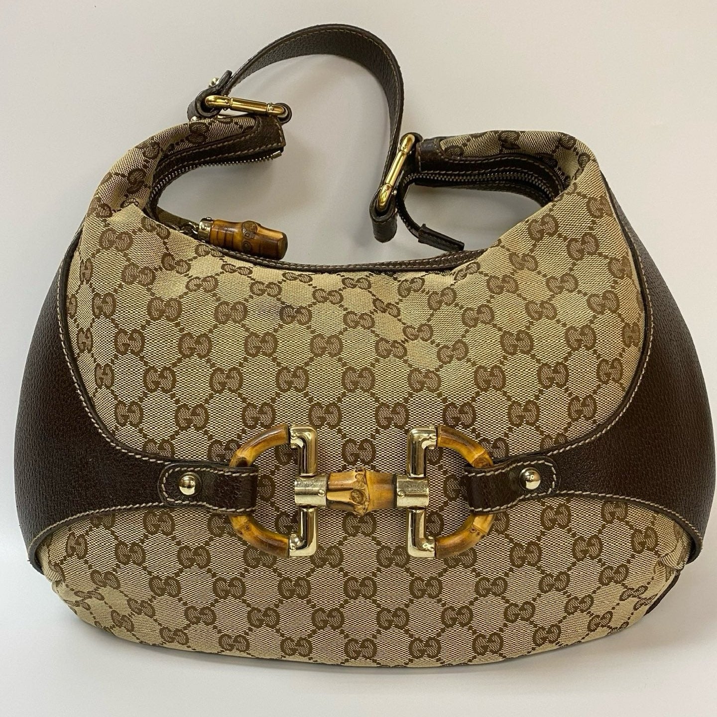 J2876 Gucci Shoulder Bag GG Canvas Amalfi Leather handbag | Pre-Owned Brown Canvas, Leather/GG