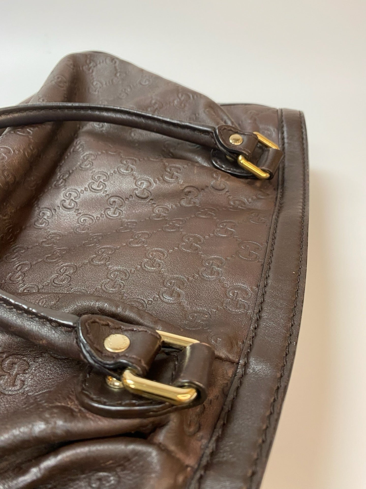 J2857 Gucci Tote Bag Dark Brown Guccisima Leather Sukey Tote | Pre-Owned Dark Brown Leather Guccissima