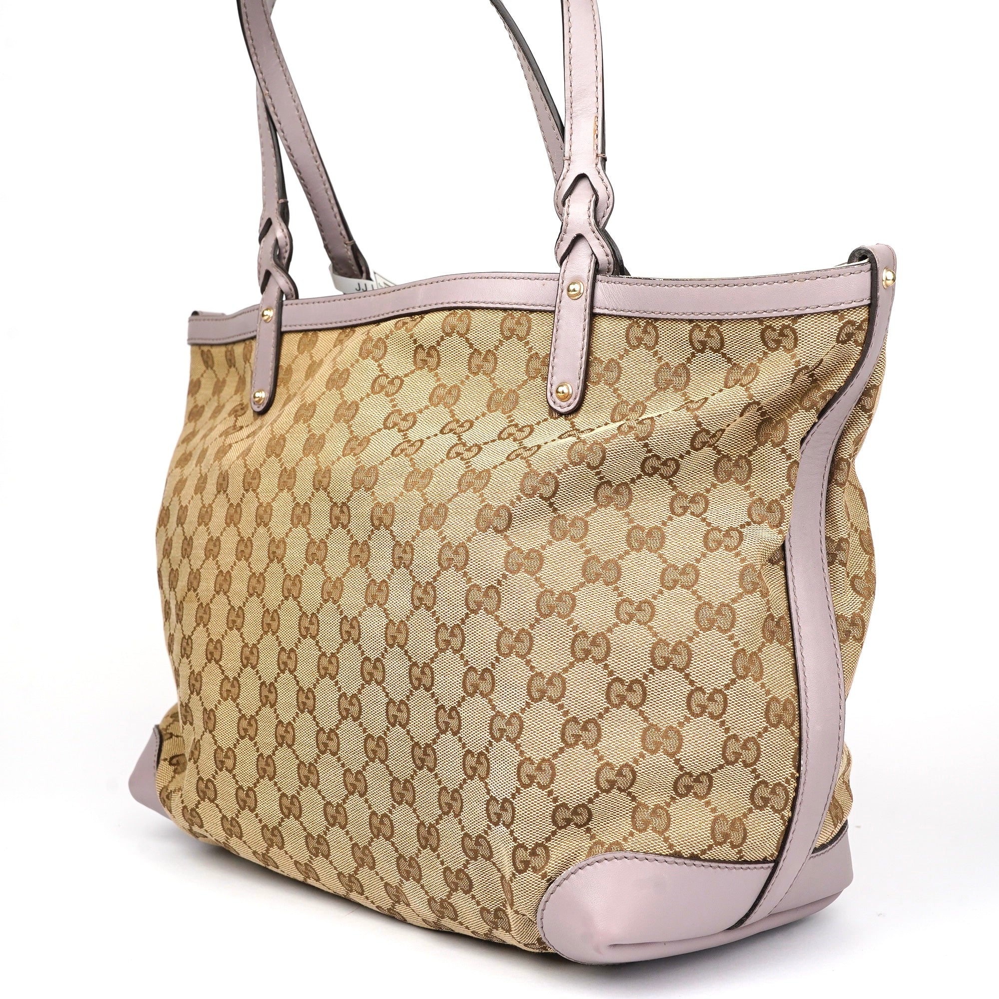 J1444 Gucci GG Canvas Craft Medium Tote Brown Beige- Pre Owned