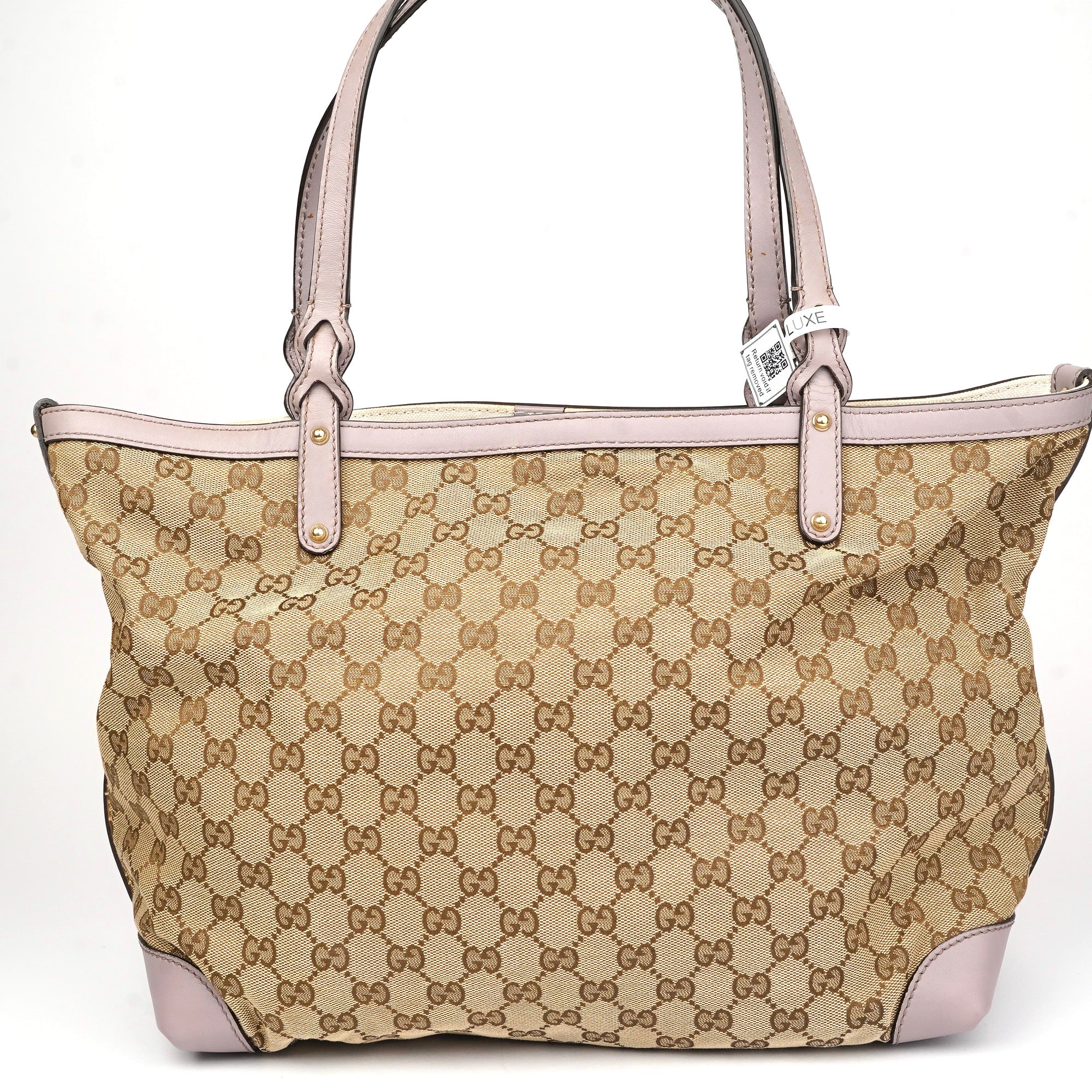 J1444 Gucci GG Canvas Craft Medium Tote Brown Beige- Pre Owned