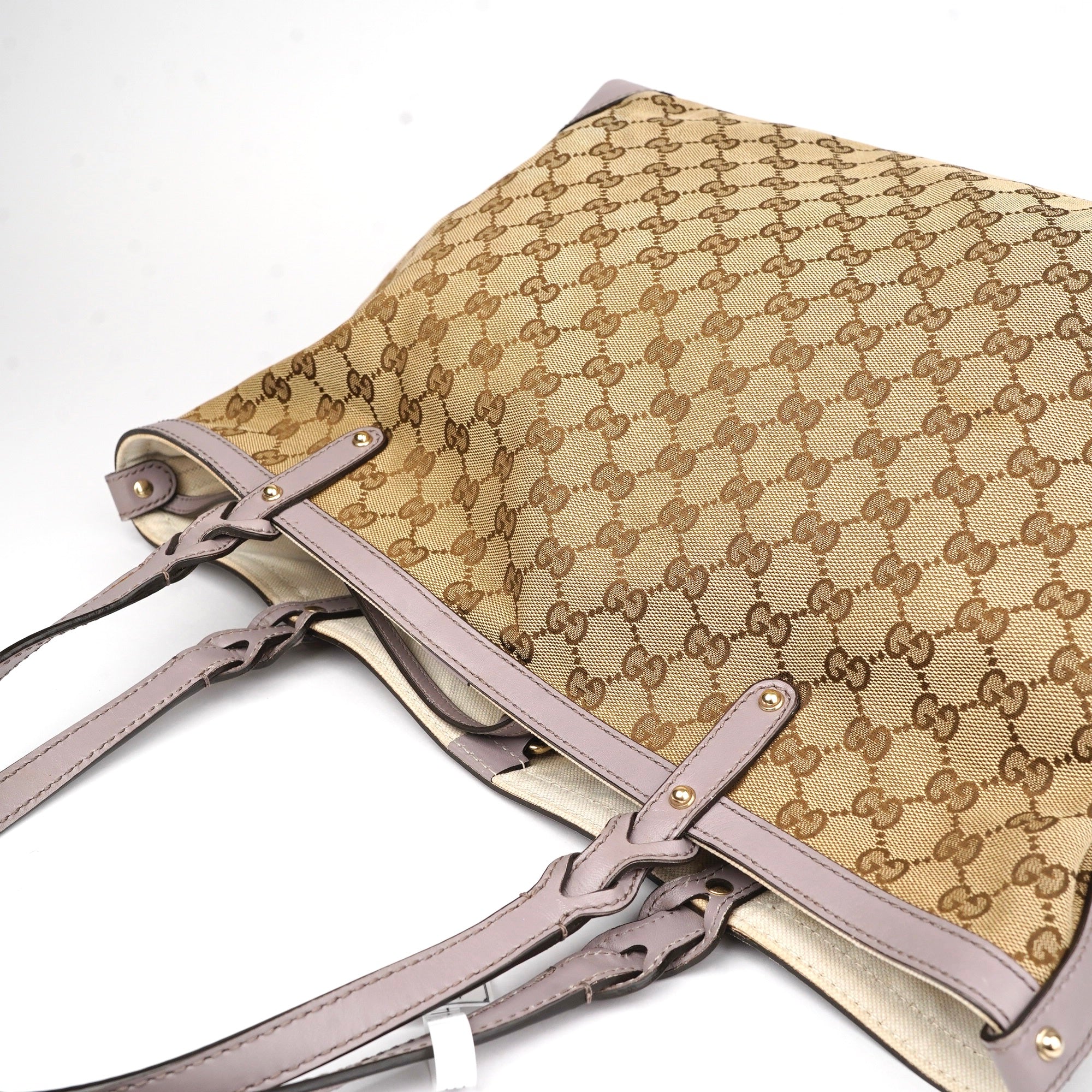 J1444 Gucci GG Canvas Craft Medium Tote Brown Beige- Pre Owned