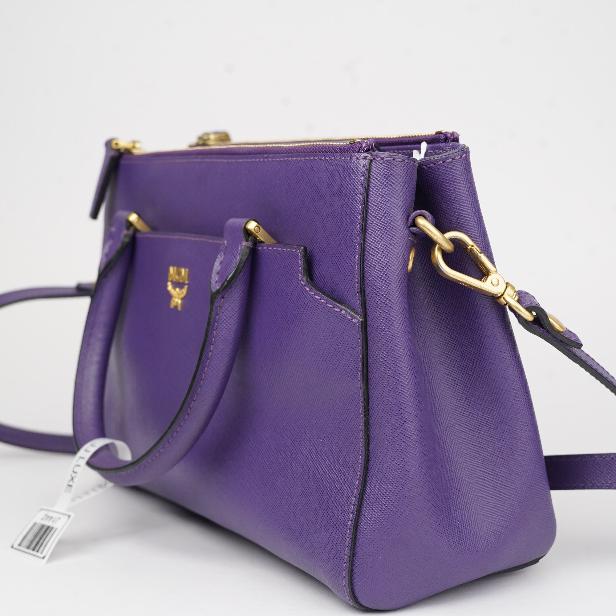 J1442 MCM Purple Saffiano Leather Top Handle Bag- Pre Owned