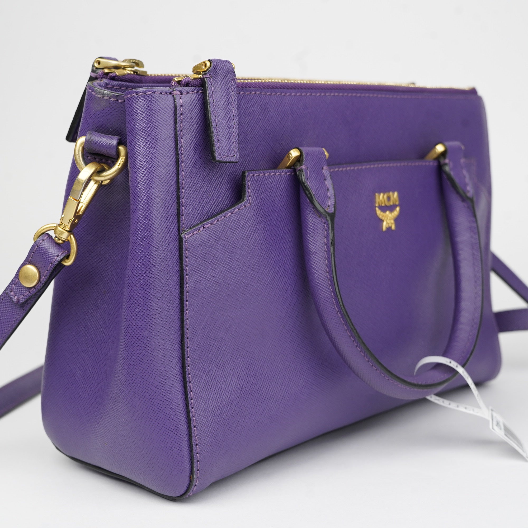 J1442 MCM Purple Saffiano Leather Top Handle Bag- Pre Owned