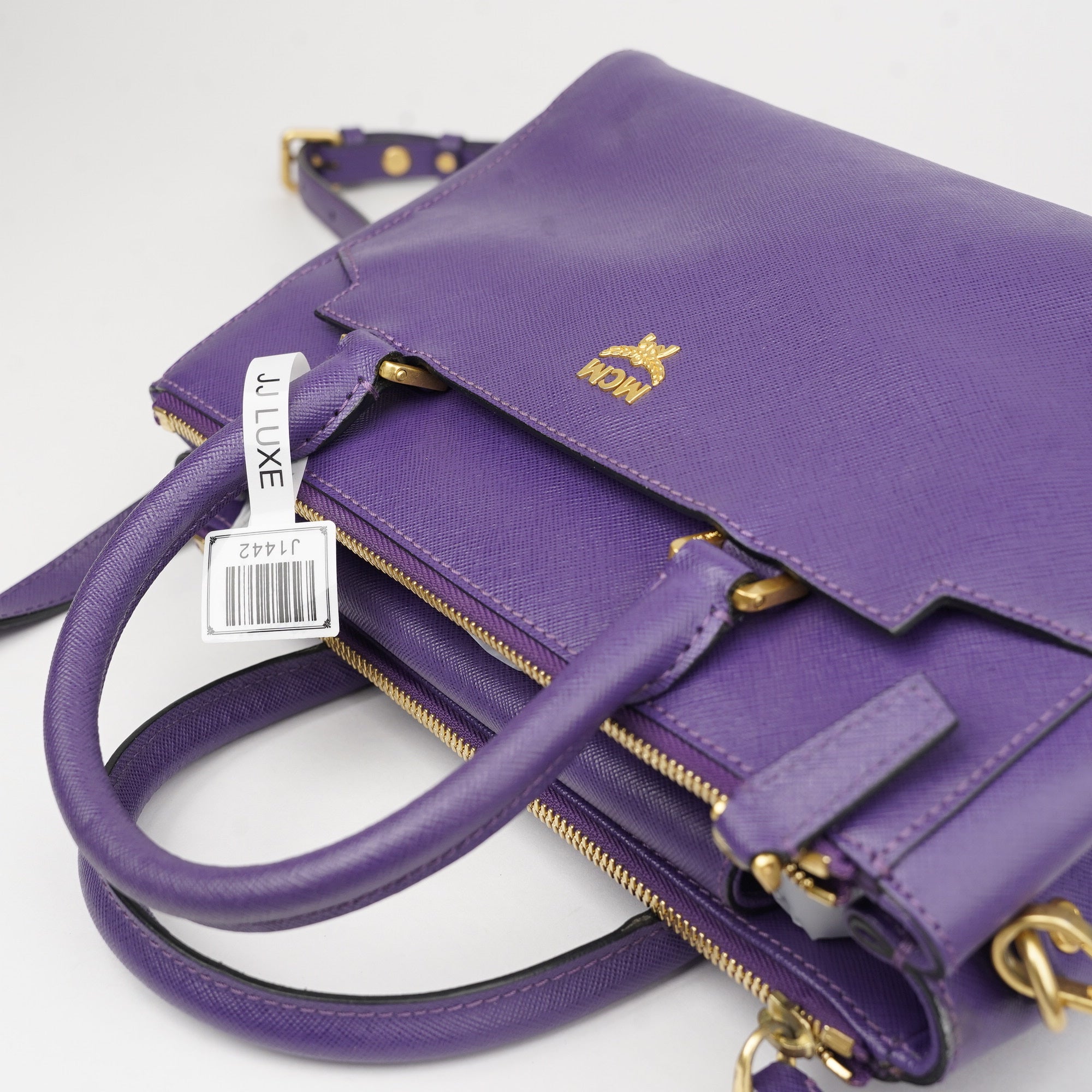 J1442 MCM Purple Saffiano Leather Top Handle Bag- Pre Owned