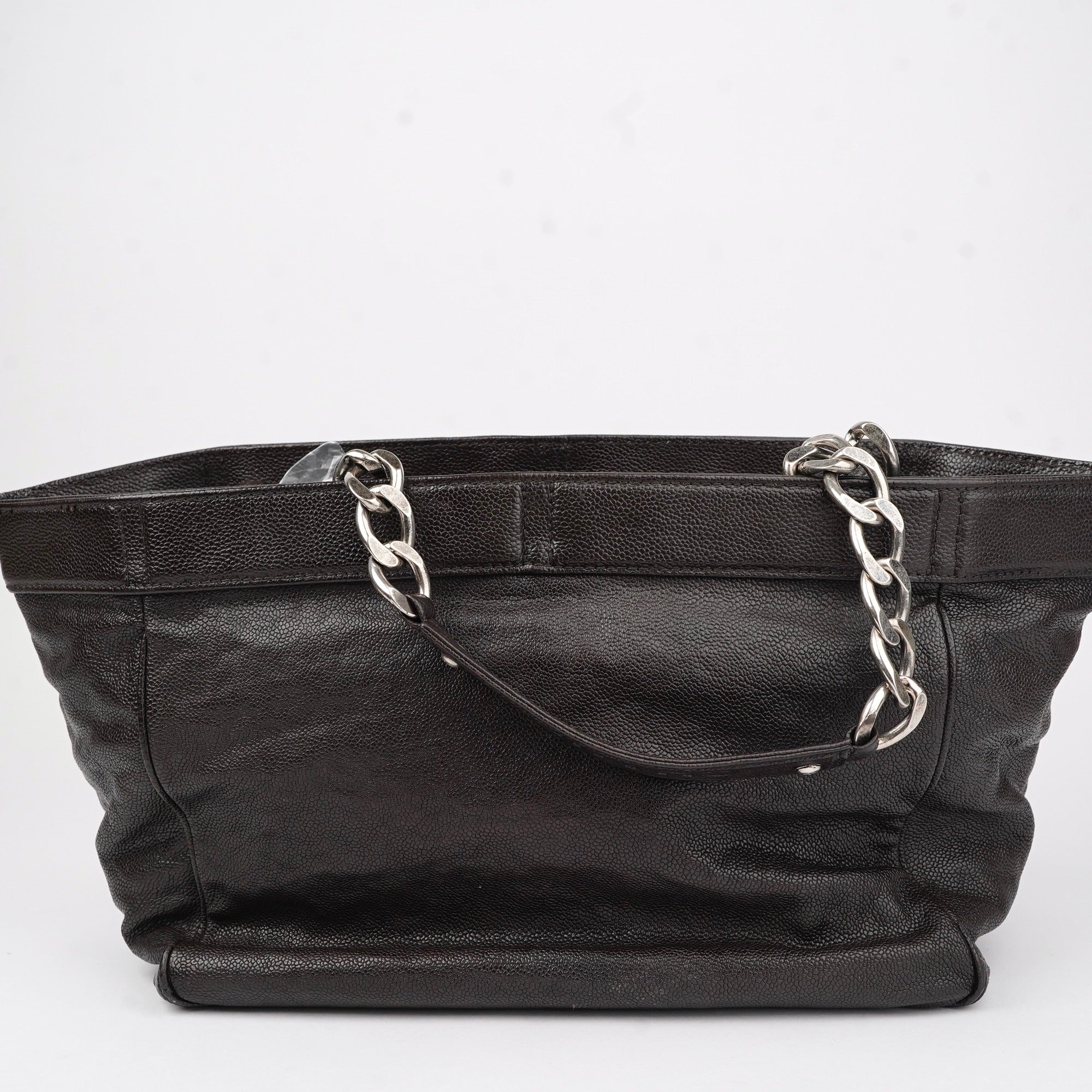 J1436 CHANEL Dark Brown Aged Caviar Leather Tote Bag- Pre Owned