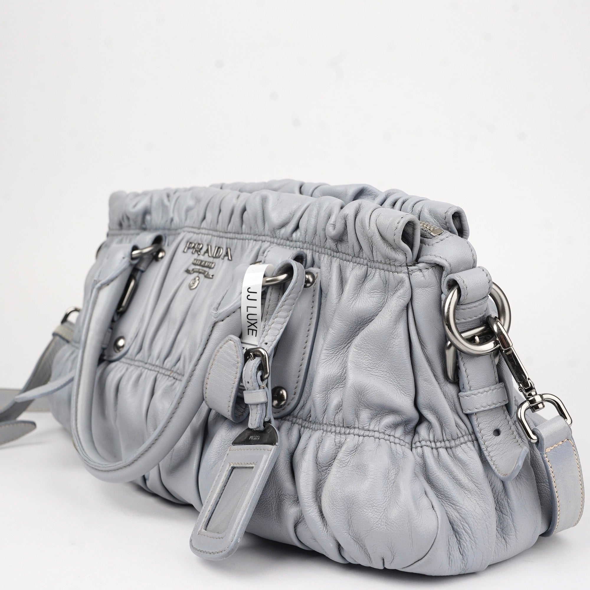 J1428 PRADA Nube Nappa Leather Gauffre Ruched Medium Shopping Bag- Pre Owned