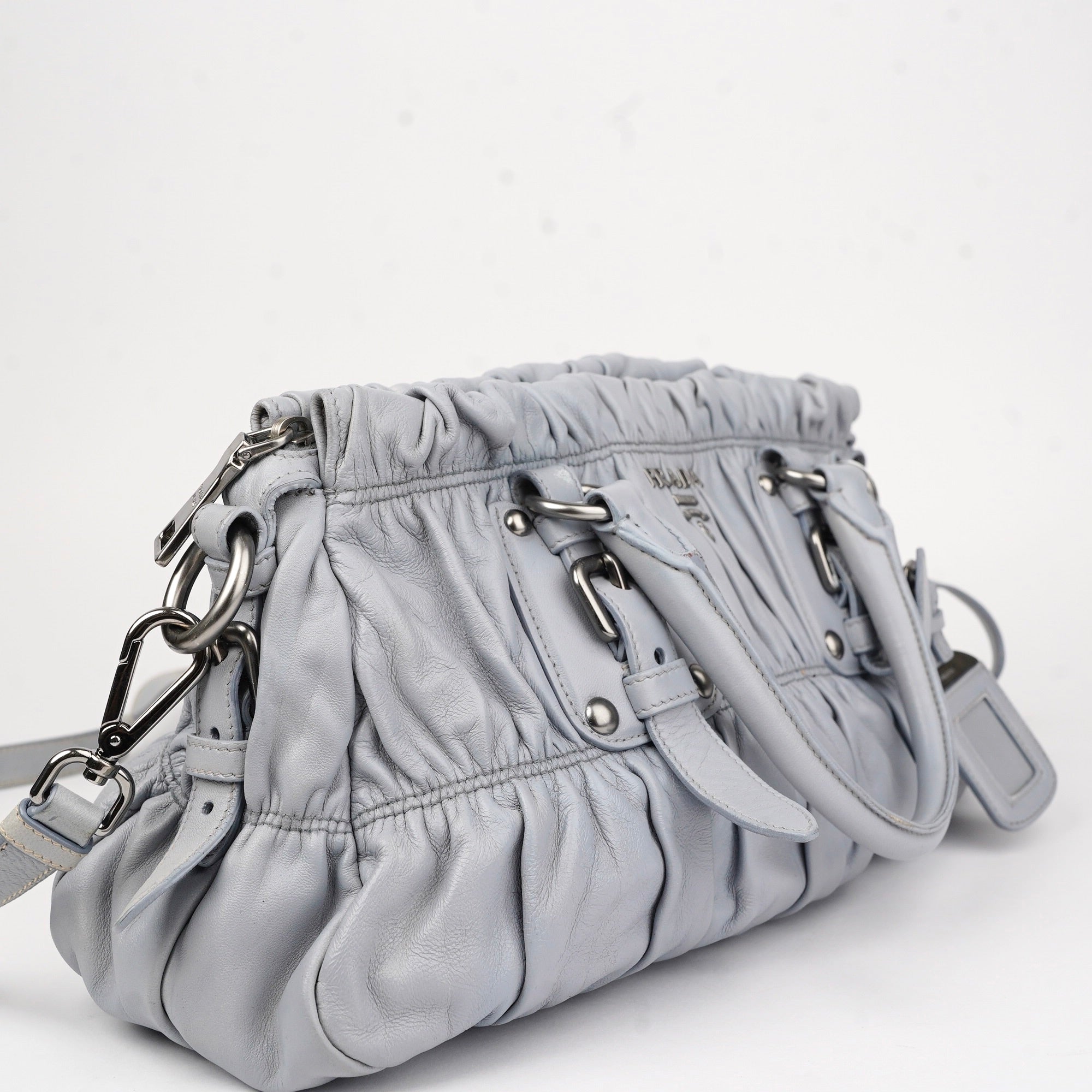 J1428 PRADA Nube Nappa Leather Gauffre Ruched Medium Shopping Bag- Pre Owned