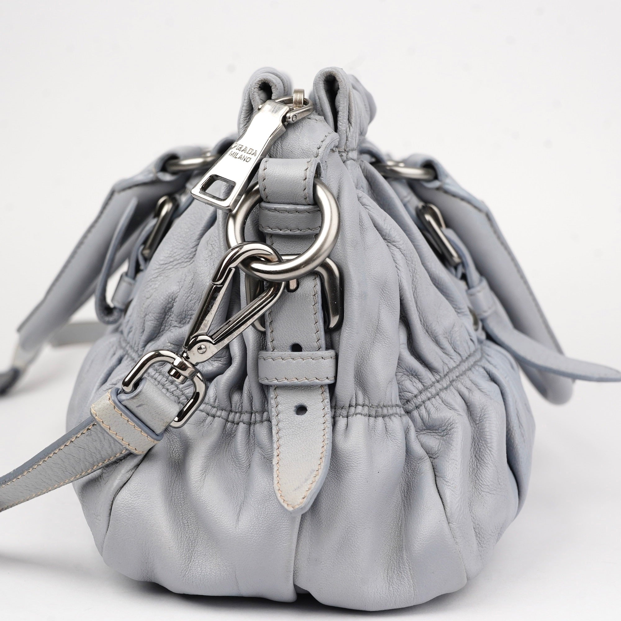 J1428 PRADA Nube Nappa Leather Gauffre Ruched Medium Shopping Bag- Pre Owned