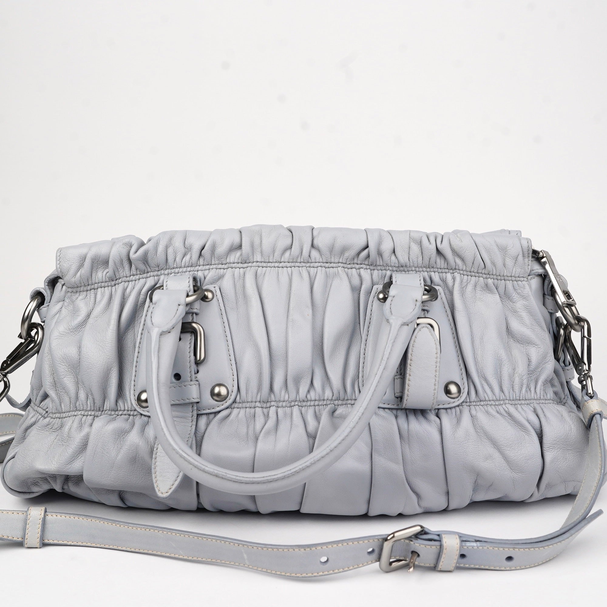 J1428 PRADA Nube Nappa Leather Gauffre Ruched Medium Shopping Bag- Pre Owned