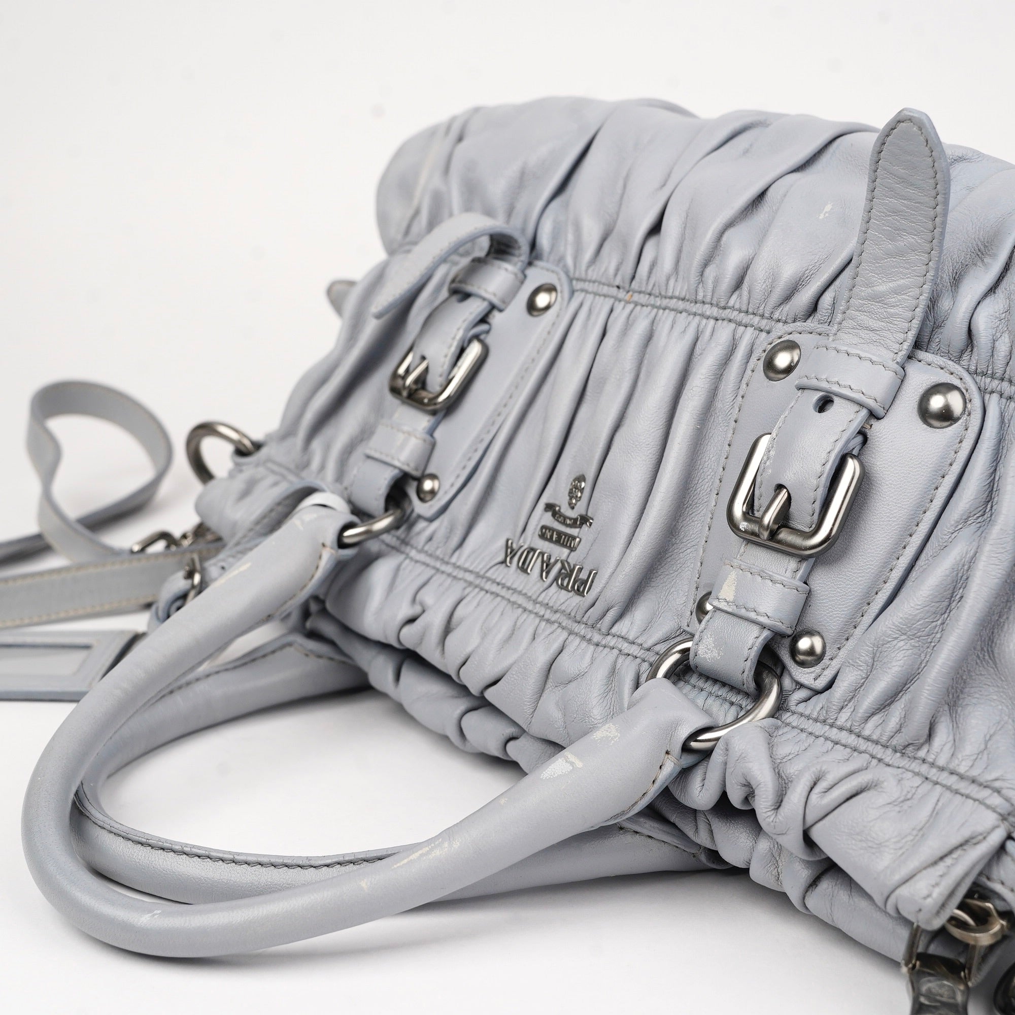 J1428 PRADA Nube Nappa Leather Gauffre Ruched Medium Shopping Bag- Pre Owned