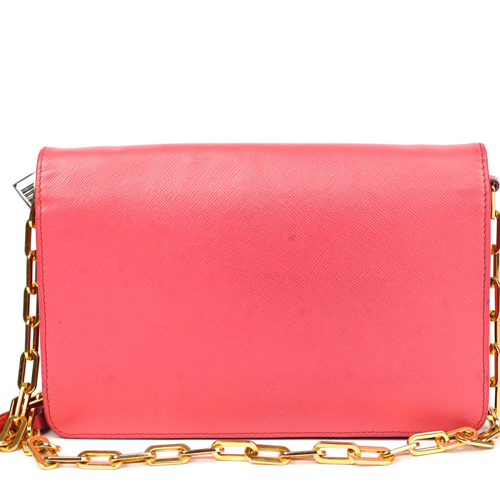 J1423 Prada Fragola Saffiano Metal Leather Wallet on Chain Clutch- Pre Owned